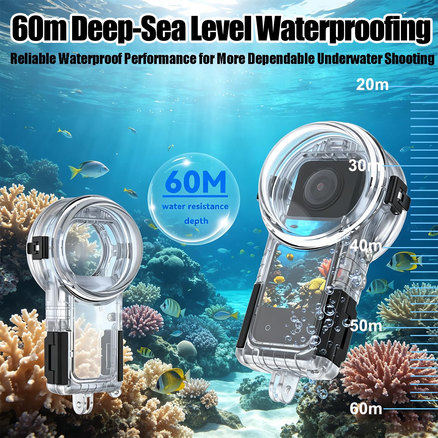60M/196FT Buceo Carcasa con Lente Protector Compatible con Insta360 X5