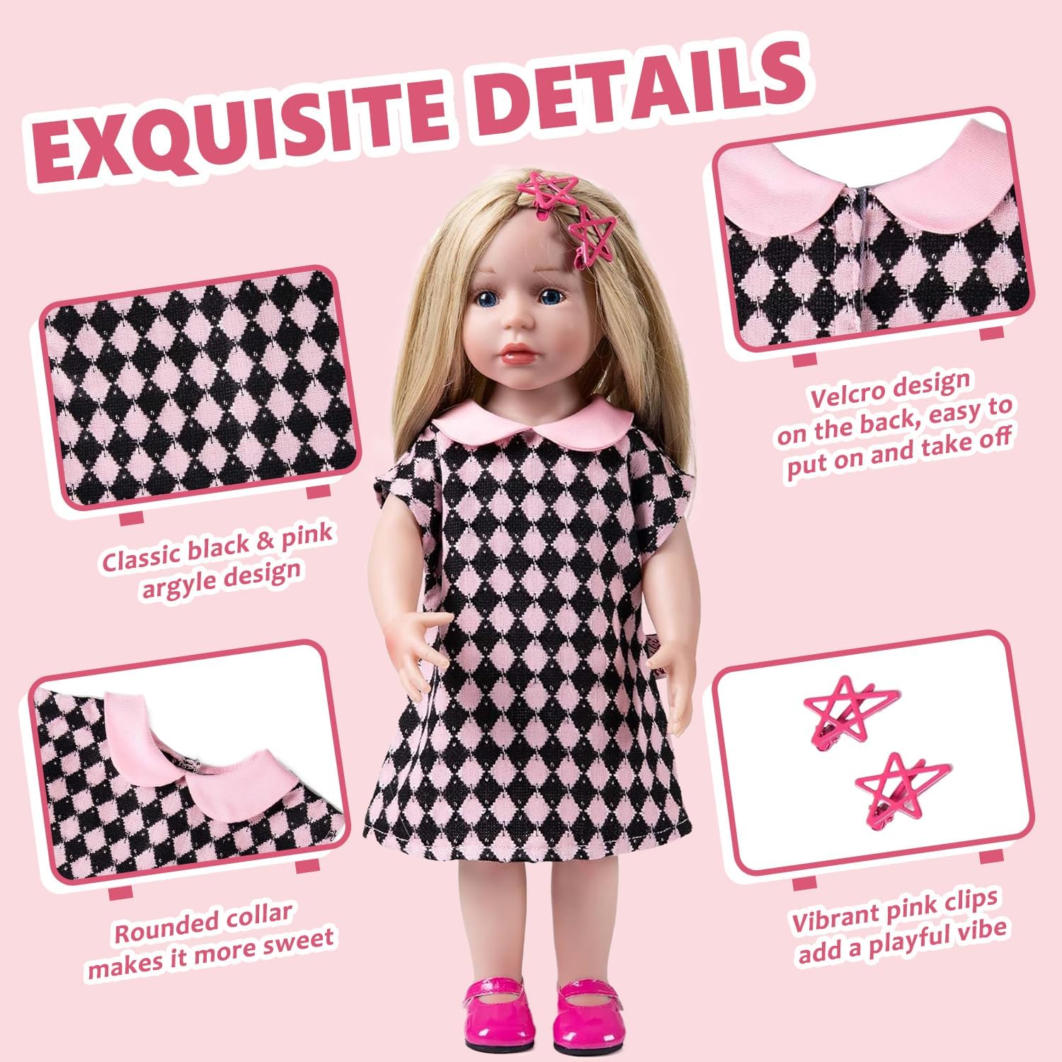Rakki Dolli 18 Inch Doll Clothes 3 Outfit Sets for American Girl Dolls,11 Pcs Clothes Accessories with Jacket,Dress,Robe,Skirt,Tops,Underwear,HairClips,Shoes(Doll Not Included)