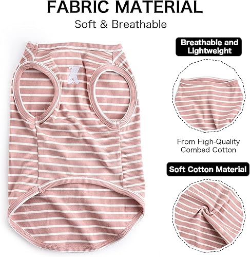 Miniatura 3 de Koneseve Chaleco ligero y elástico para perro, camisetas suaves y frescas sin mangas, chalecos a rayas, ropa transpirable para cachorros, gatitos,