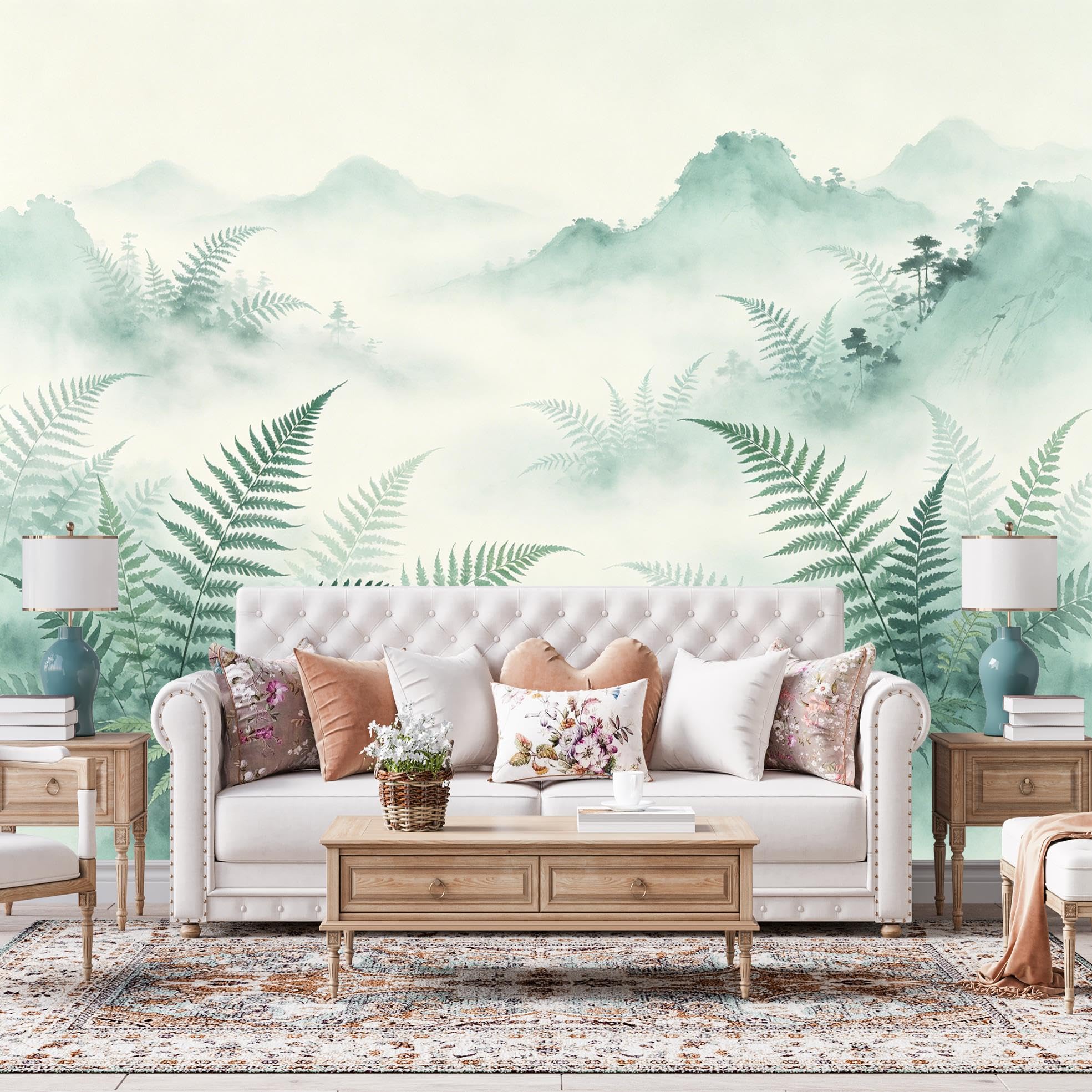 Peel And Stick Wall Mural, 3D Panoramic Watercolour Misty Mountain Landscape Wallpaper 180X120Cm(Wxh) Removable Self-Adhesive Large Nature Wall Mural For Bedroom Living Room Home Decor Misty Mountain
