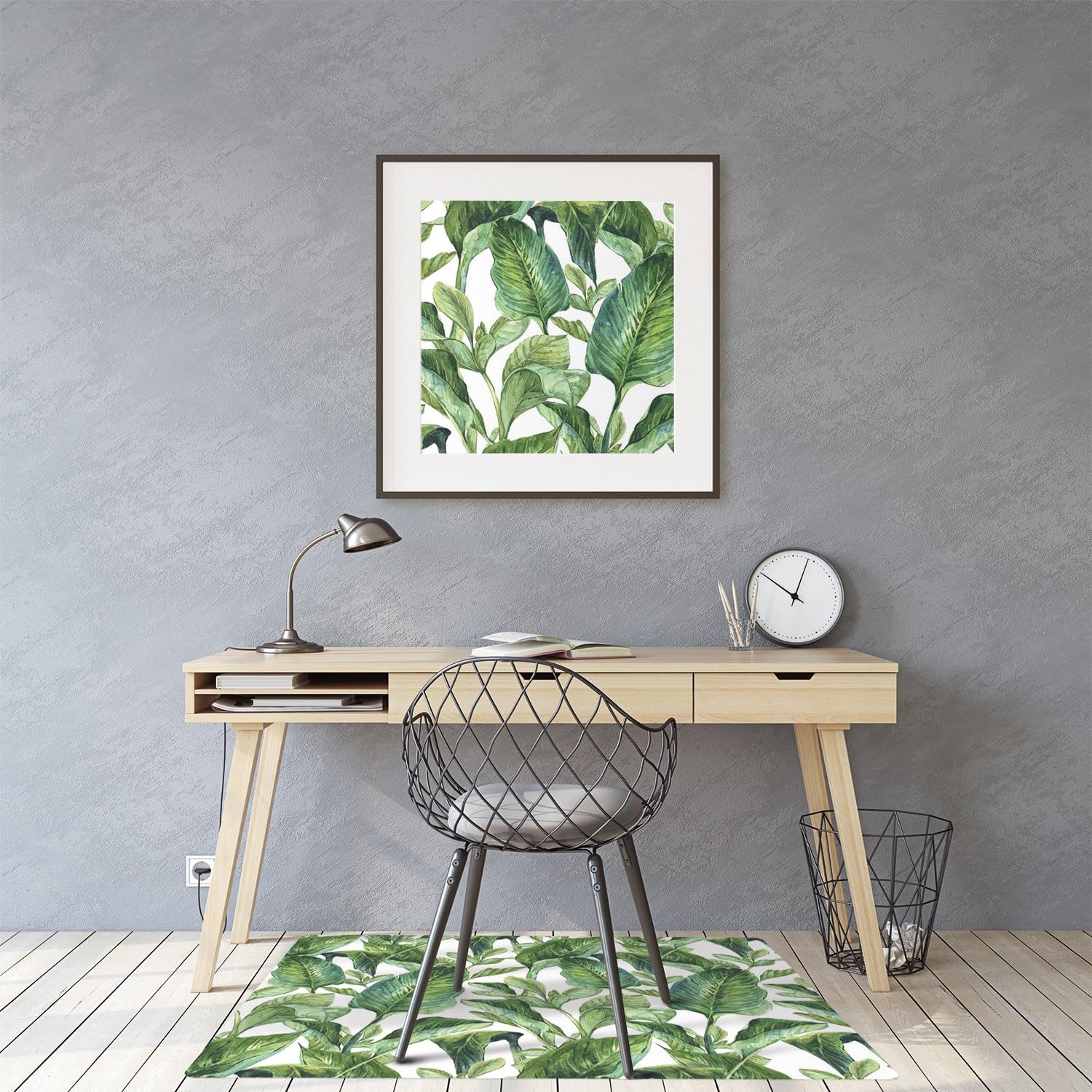 Tappeto per Sedia 100x70 cm Rettangolare Resistente ai Danni PVC Vinile per Ufficio a Casa Facile da Pulire Impermeabile Antiscivolo Protezione di Pavimenti - foglie di banano