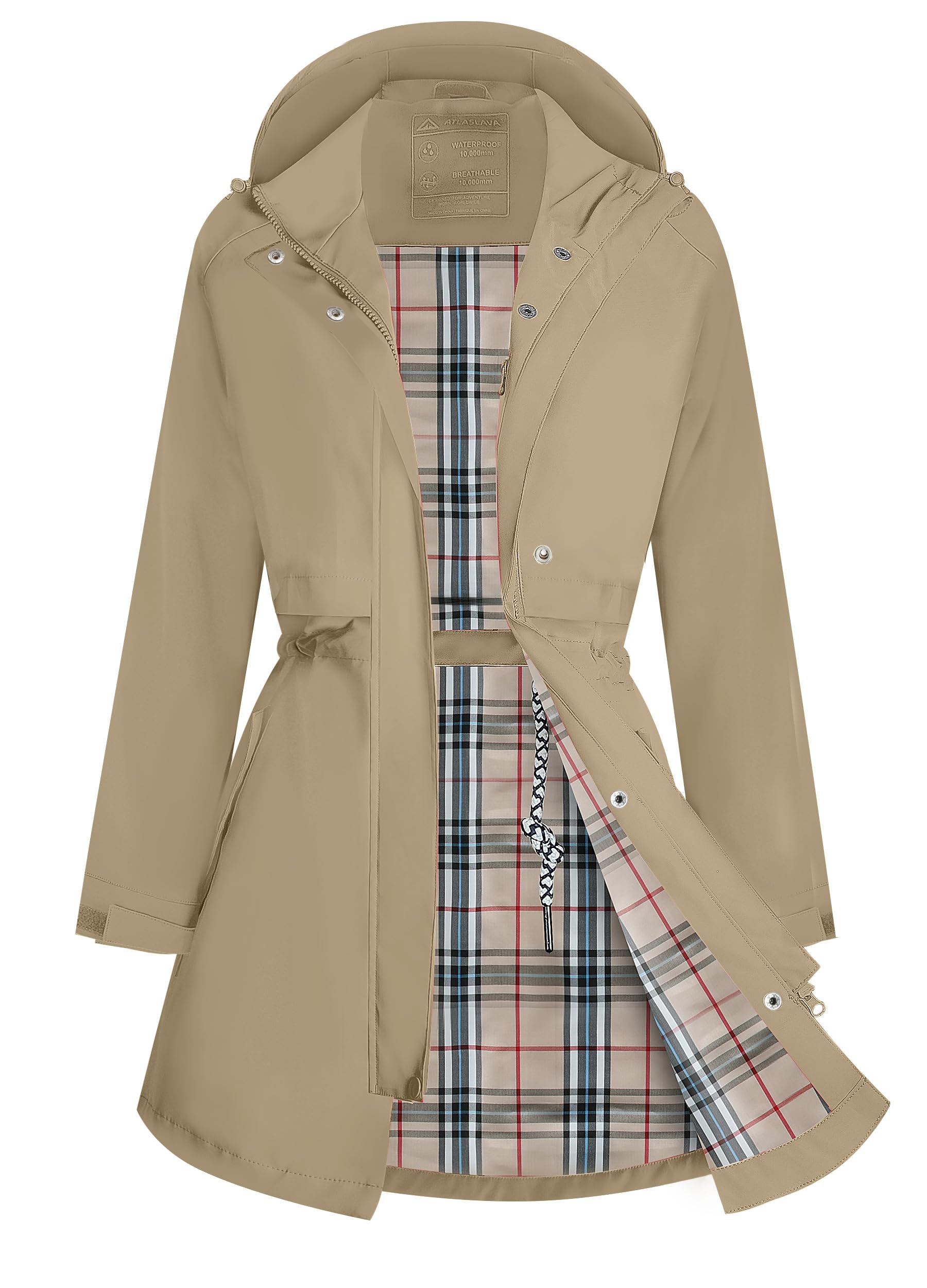 Women Rain Jacket Waterproof Raincoat with Hood Breathable Long Windbreaker Trench Coat S-3XL