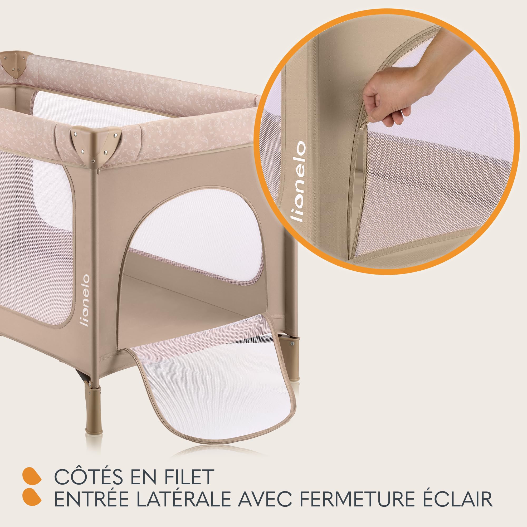 lionelo Jasmin Easy FoldLit de Voyage pour Enfants jusqu'à 15 kg de 0 à 36 Mois Matelas Mousse T25, 2 hauteurs, Facile à Plier Easy Fold, Accès latéral, roulettes