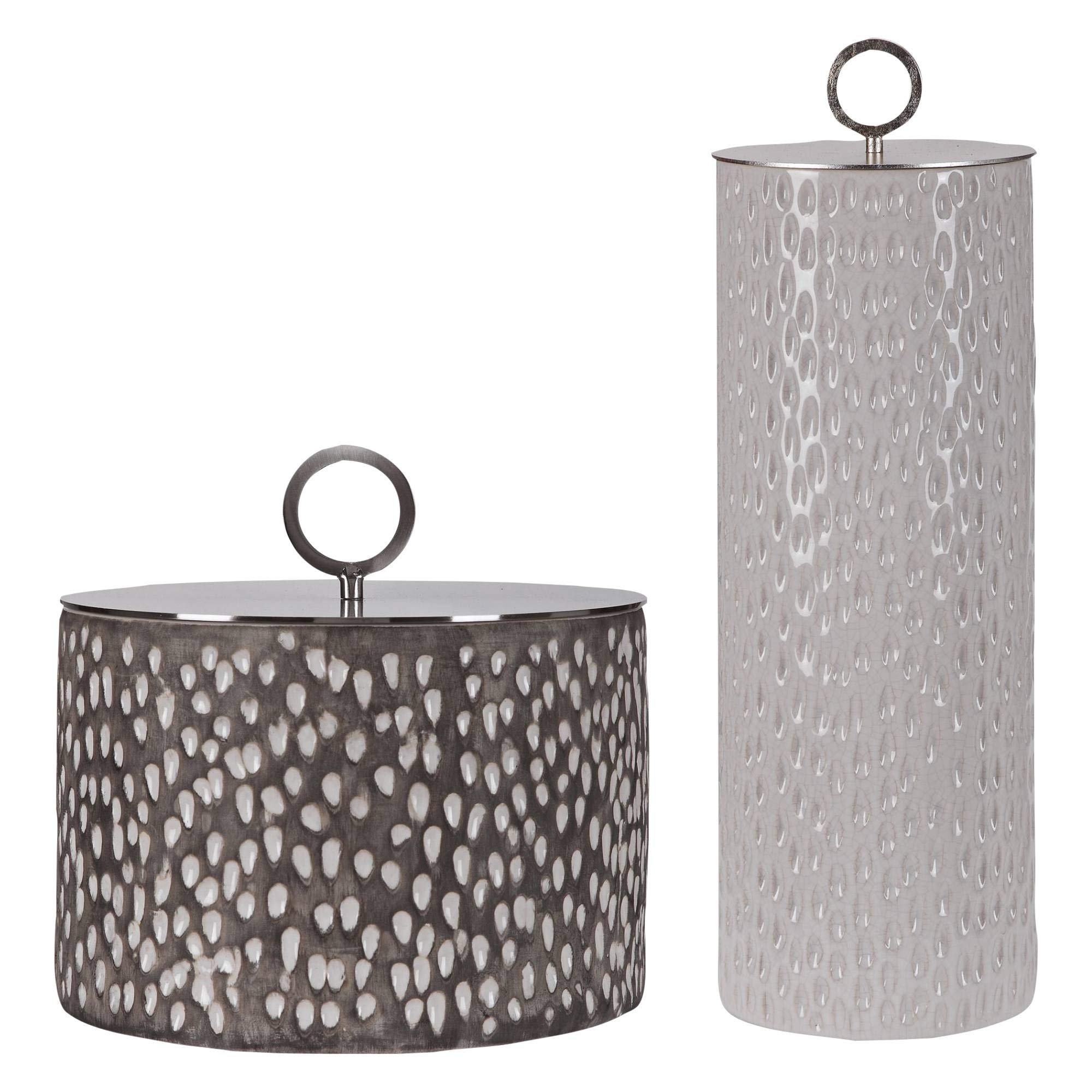UttermostCyprien Off-White and Smoke Gray Ceramic Containers Set of 2