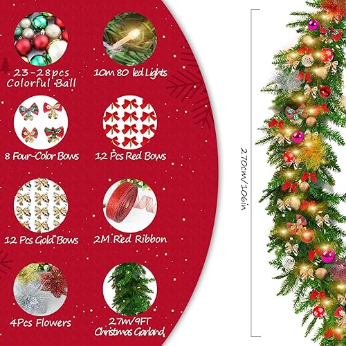 Miniatura 2 de CESHUMD Guirnalda de Navidad, guirnalda de Navidad de 9 pies con 80 luces LED, guirnalda de Navidad iluminada a pilas para decoraciones de Navidad