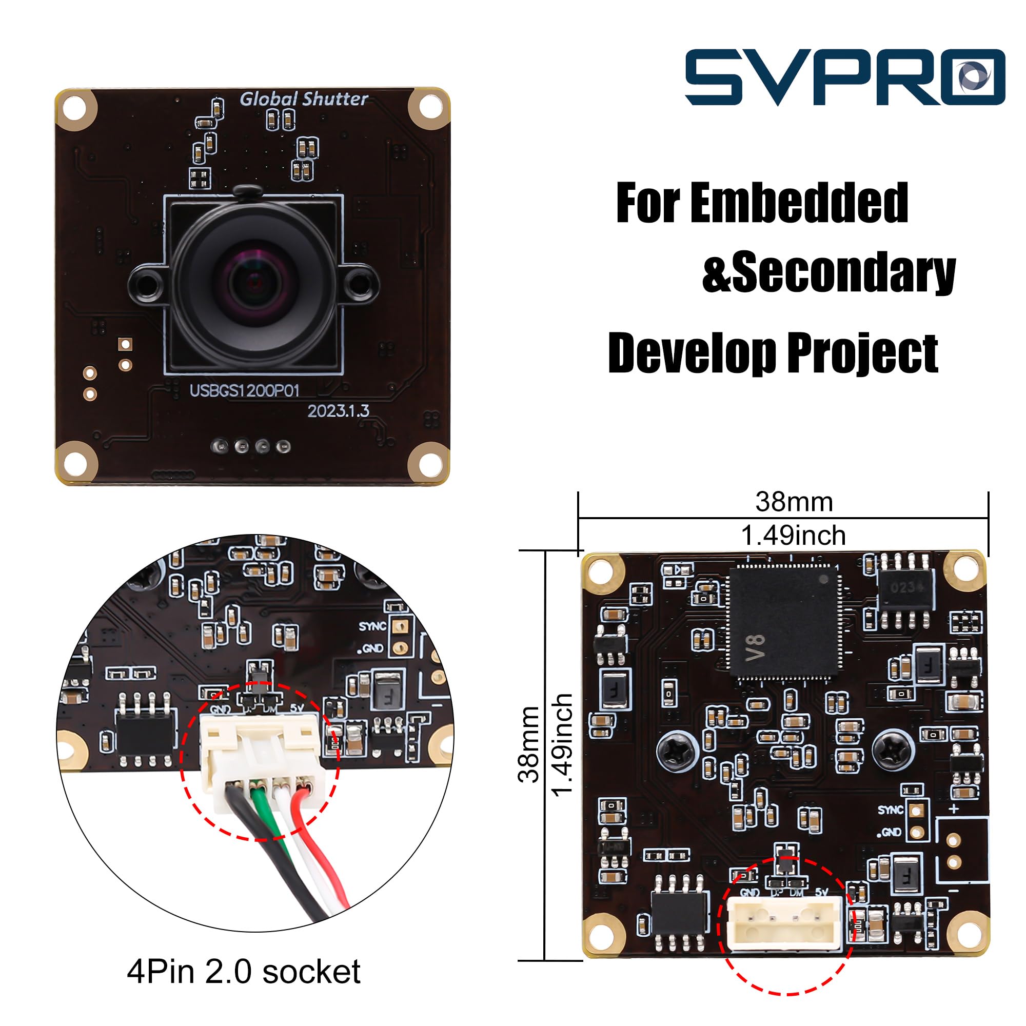 SVPRO Global Shutter Module de caméra USB 90 fps haute vitesse 1920 x 1200 vision industrielle USB 2.0 UVC ralenti pour Glof Swing