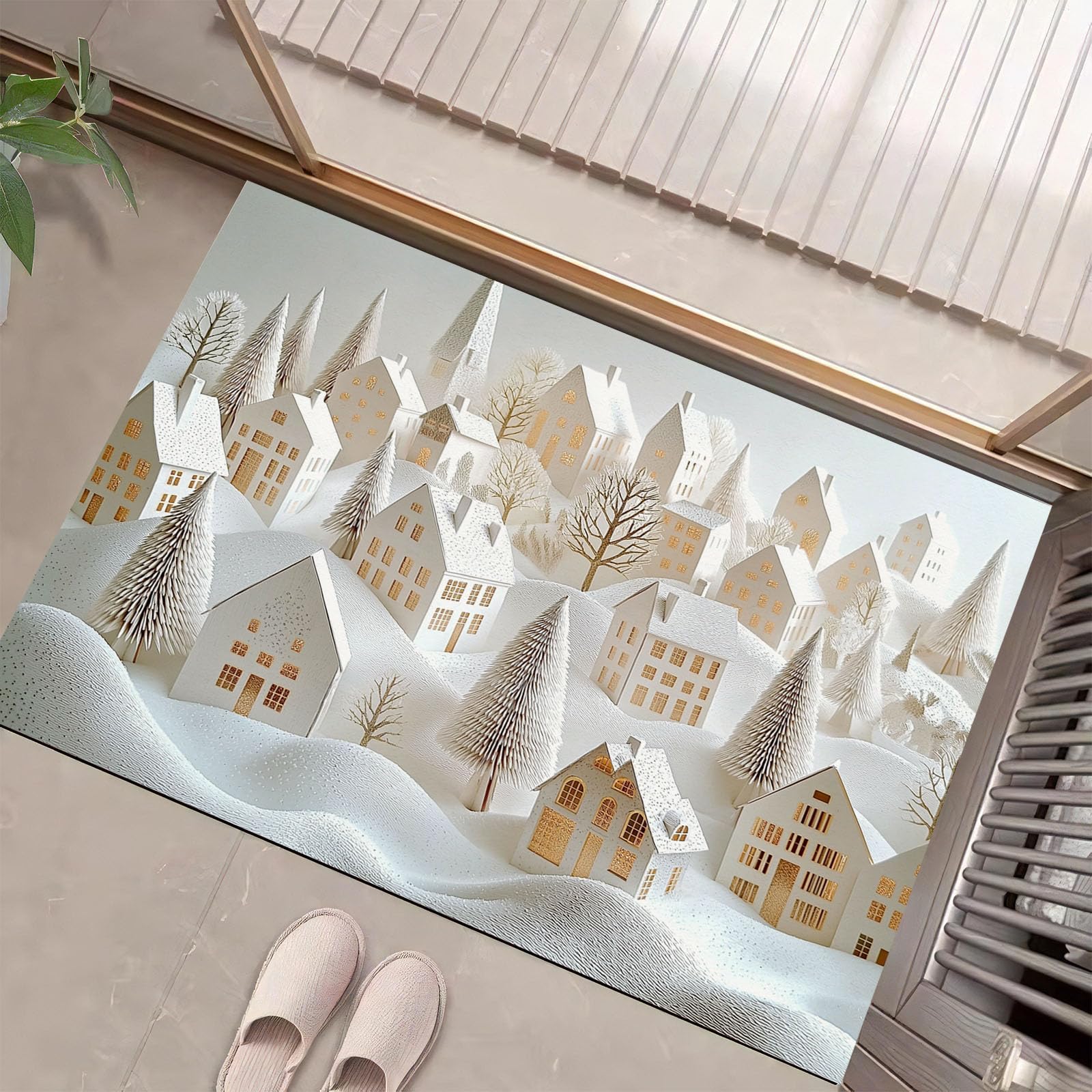 Paillasson de Noël 60 x 90 cm blanc pour garder vos sols propres pendant l'hiver