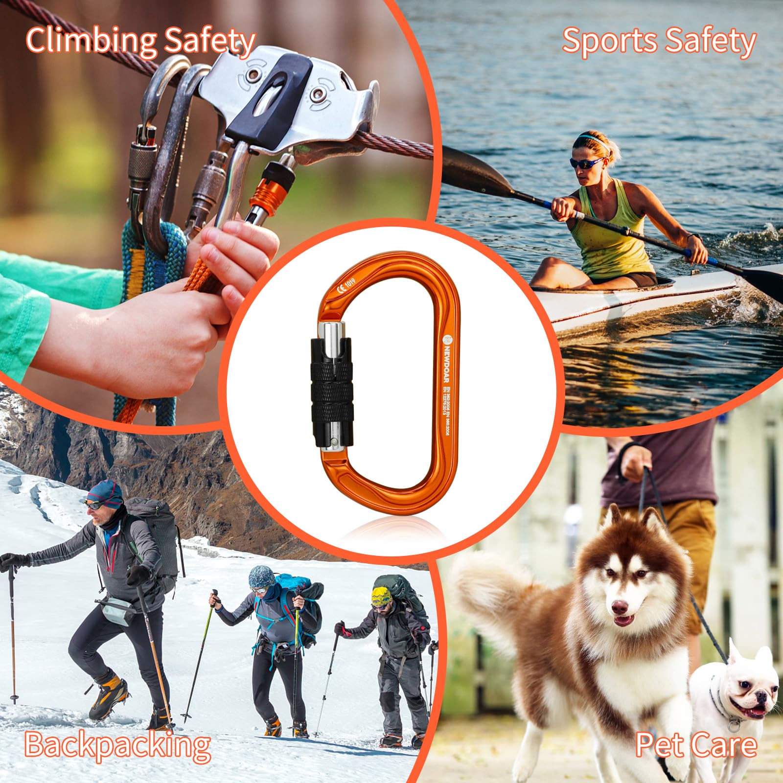 NewDoar 25KN CE & UIAA Certificato Arrampicata Moschettone Professionale, O-Shape Heavy Duty Moschettone per Rappelling