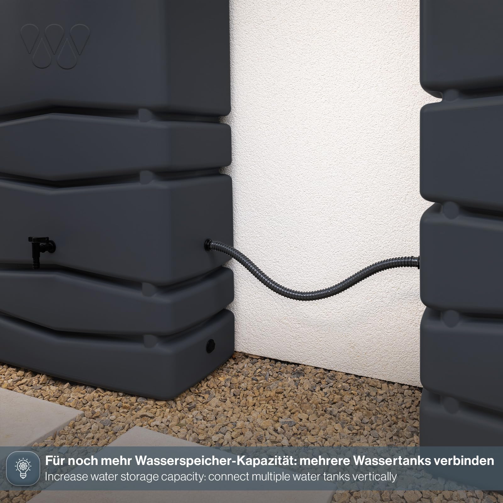 Kreher XXL Wassertonne Aqua Tower 350 L mit Füllautomat, Anthrazit | Dezente Optik aus Kunststoff, mit Wasserhahn. Maße B x T x H 77,5 x 38,3 x 135 cm. Für den Garten.