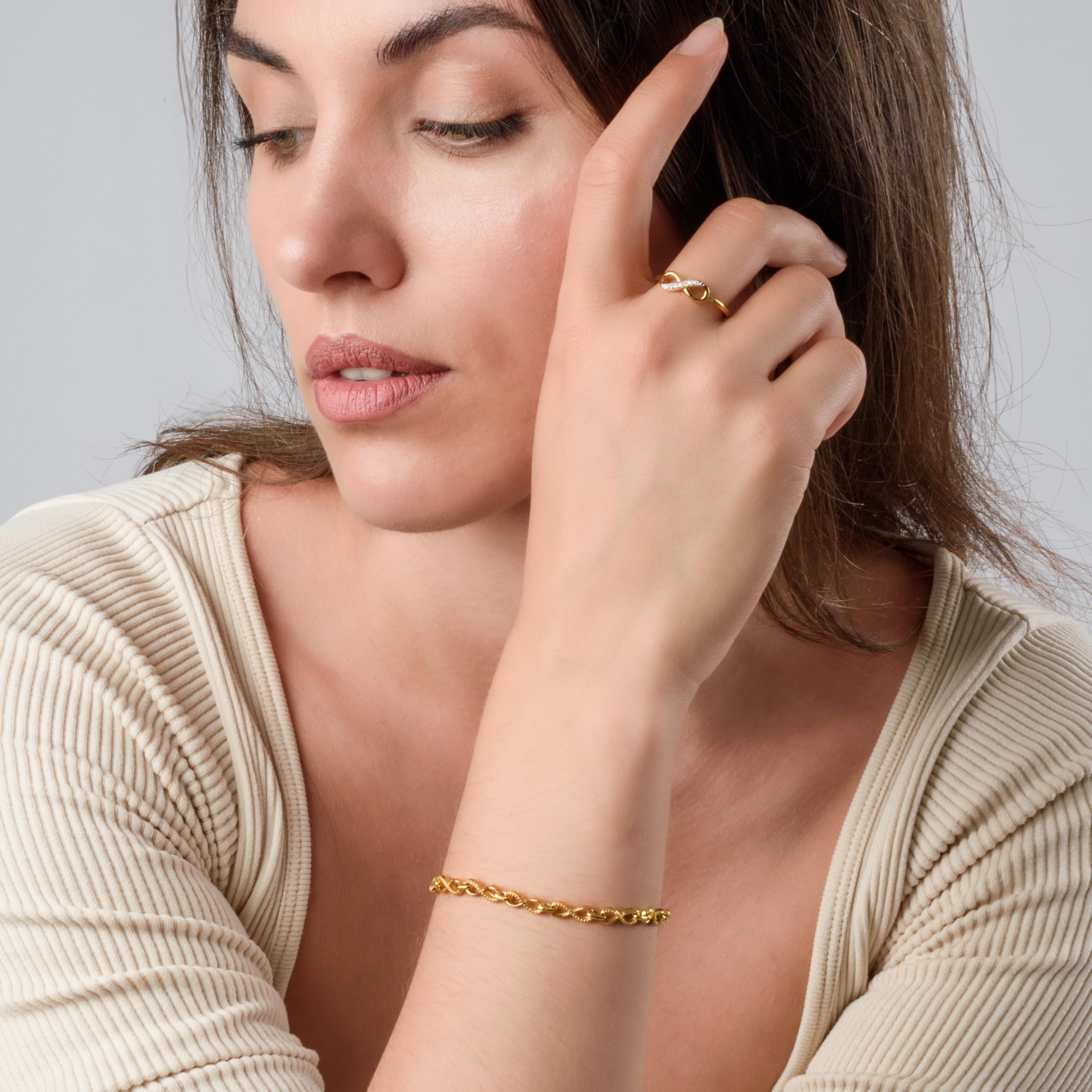 Anello con simbolo dell'infinito e zirconia cubica, placcato in oro rosa, oro giallo e platino, per coppie, per ragazze, con confezione regalo