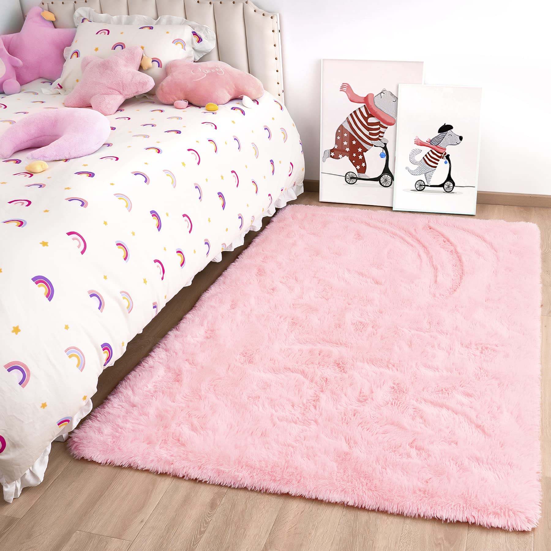 Noahas Fluffy Pink Rugs for Bedroom Girls,Door Mat Indoor Entrance,2x3 Shaggy Small Non-Slip Entryway Entry Area Rugs,Soft Plush Bedside Throw Kids