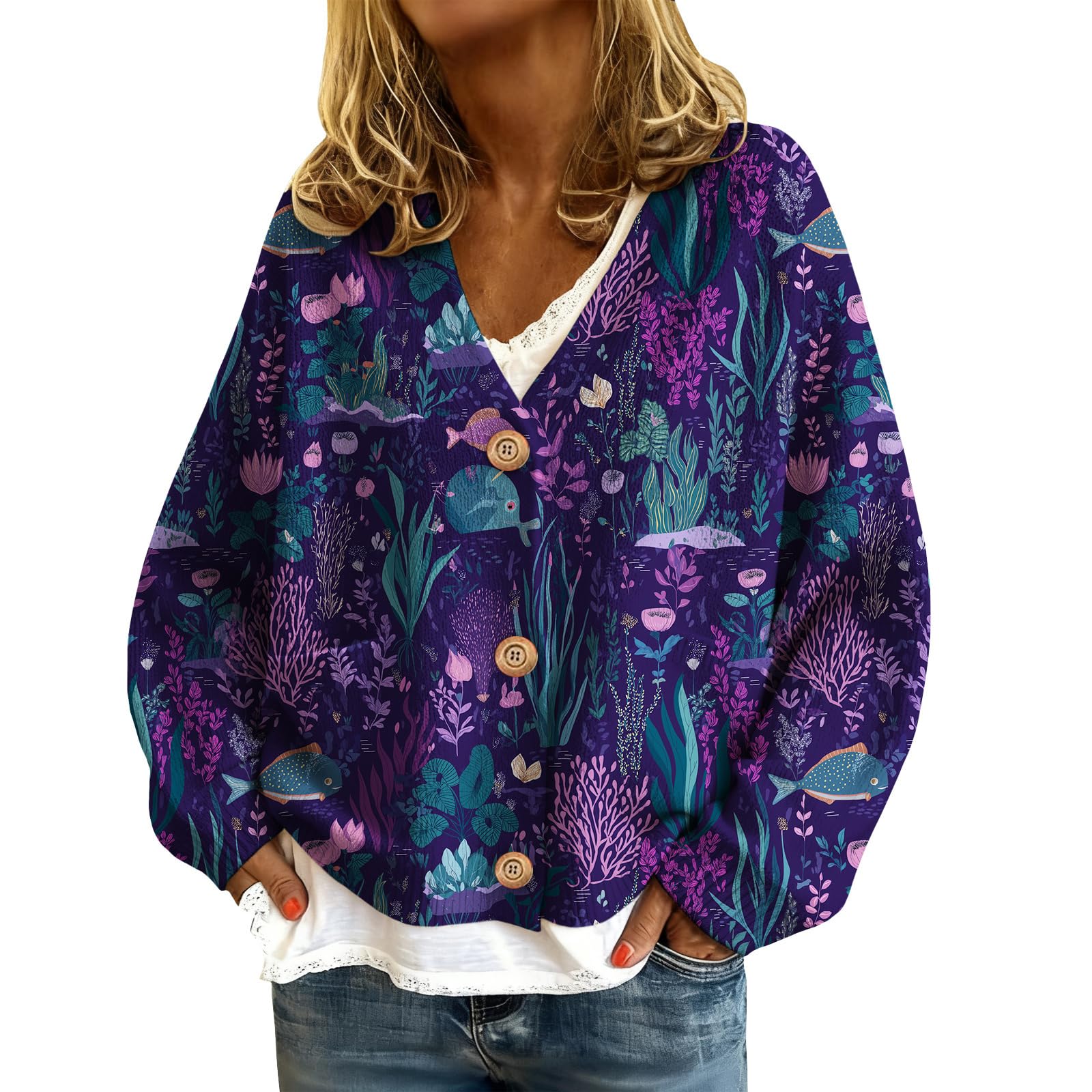 Cropped Cardigans for Women Trendy Hawaii Cardigan Sweaters Long Sleeve Plus Size Lightweight Sweater Coats