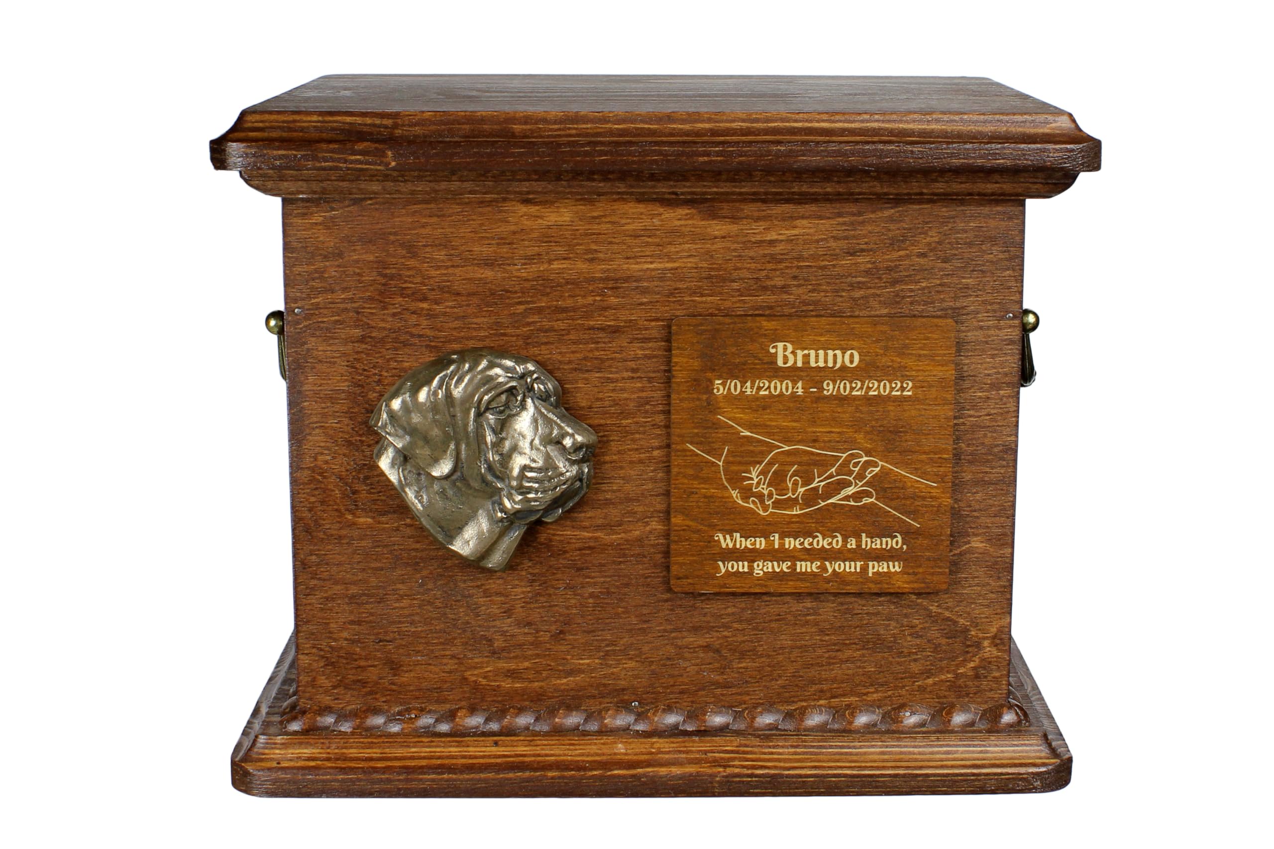 Art-Dog Urn for Dog Ashes - Handmade Memorial with Relief, Personalized Engraving, and Cold Cast Bronze Bust – Custom Pet Memorial Urn – 8.3x11.4x8.7” – Fila Brasileiro