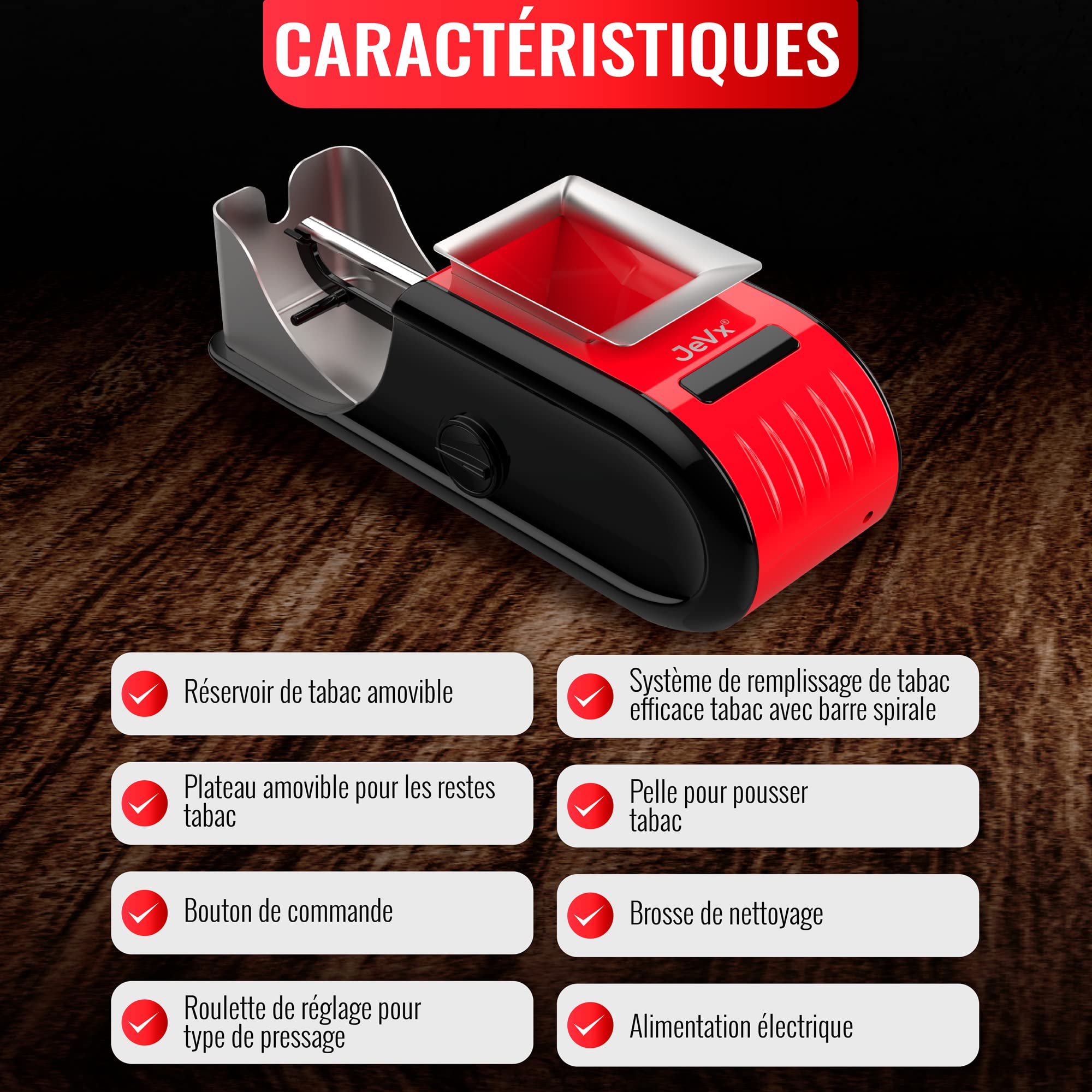 JEVX Rouleuse  tabac + 1200 tubes avec filtre OCB - Machine lectrique  pour le remplissage de cigares, a roler pour fumer des cigarettes, Tube  lectrique pour rouler Rouge : Amazon.fr: Mode