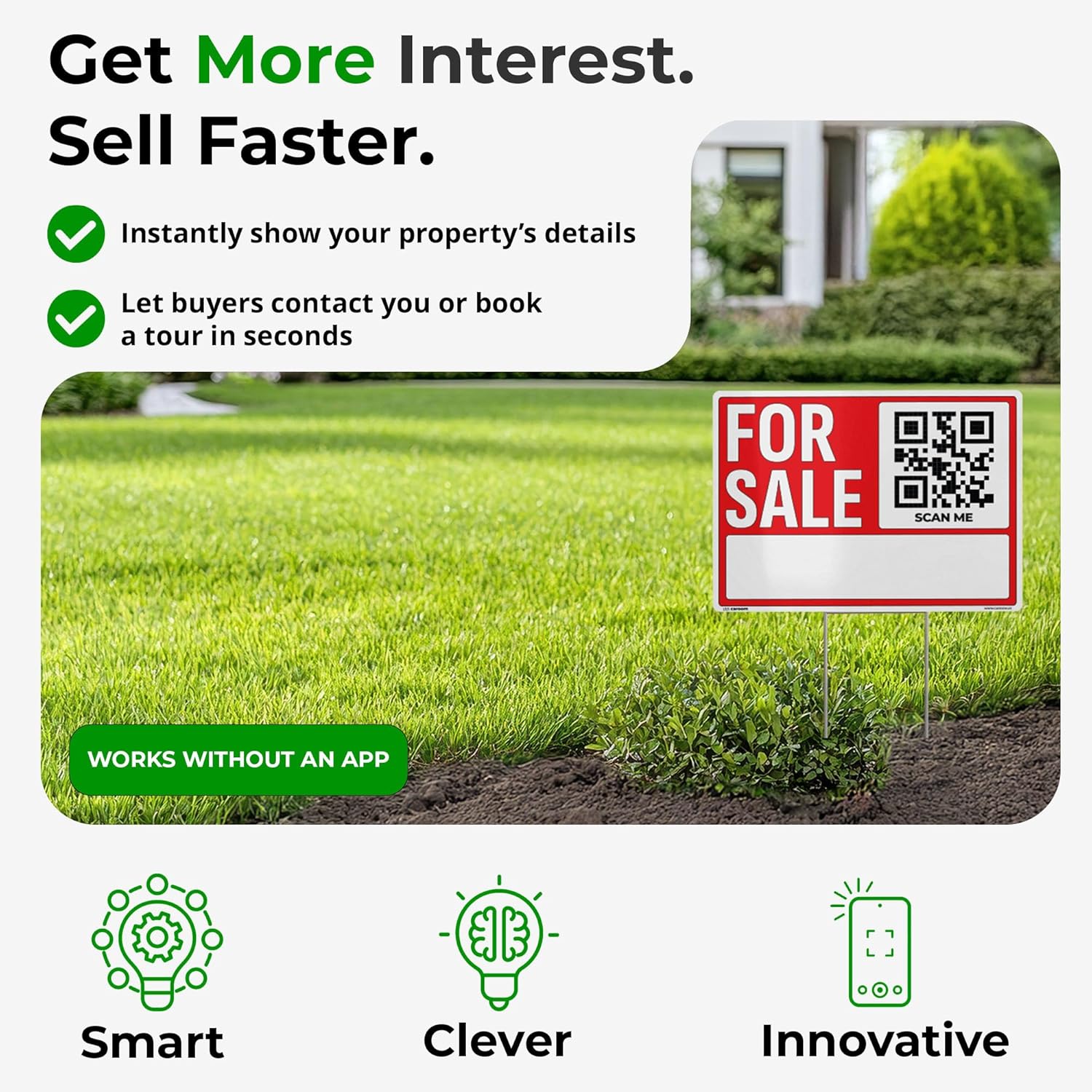 19×14 For Sale Sign (3-Pack) - Ideal for Real Estate, Car Sales and More I Weatherproof, Double-Sided | Corrugated Plastic | QR App Included
