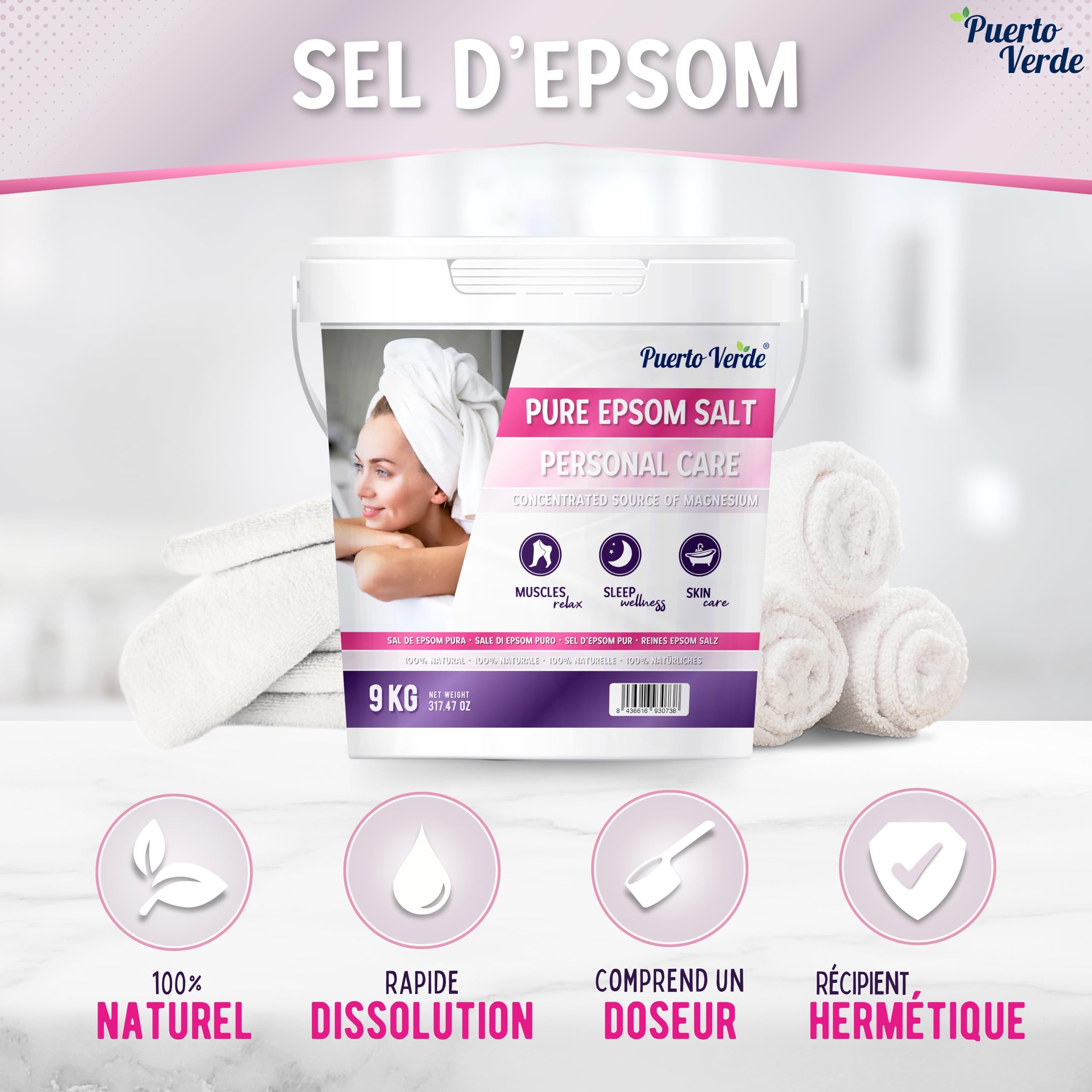 • Sel d'Epsom Pur 9 Kg. Source Concentrée de Magnésium. Sels d'Epsom à Dissolution Rapide pour Relaxation Musculaire, Soulagement du Stress et Bon Sommeil. Production Européenne.
