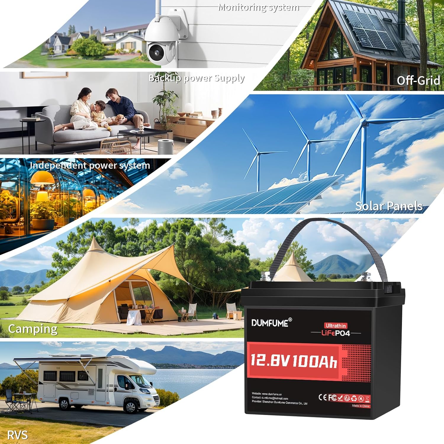 12V 100Ah Slim Lithium LiFePO4 RV Battery,5.67in Ultra-Thin Deep Cycle Solar Battery with Low-Temp Protection,100A BMS，Up to 15000 Cycles Fit Camping,Home Energy Storage,Solar