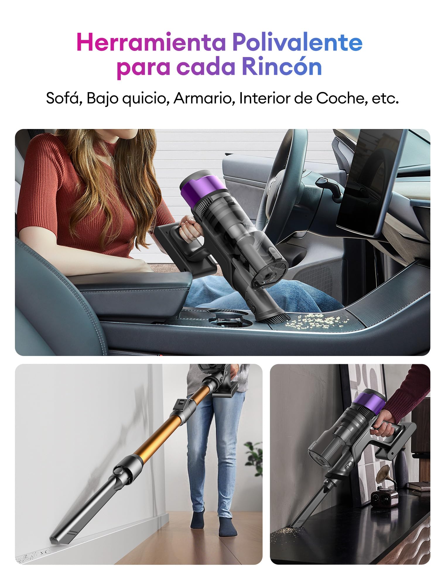 Ultenic U20 Aspiradora sin Cable 55Kpa/55Min, Cepillo Anti-Enredo Mejorado, Aspirador Escoba con Brazo Flexible, Limpieza Ultraprofunda Bajo Muebles sin Agacharse, para Alfombra/Pelo de Mascotas — view 10