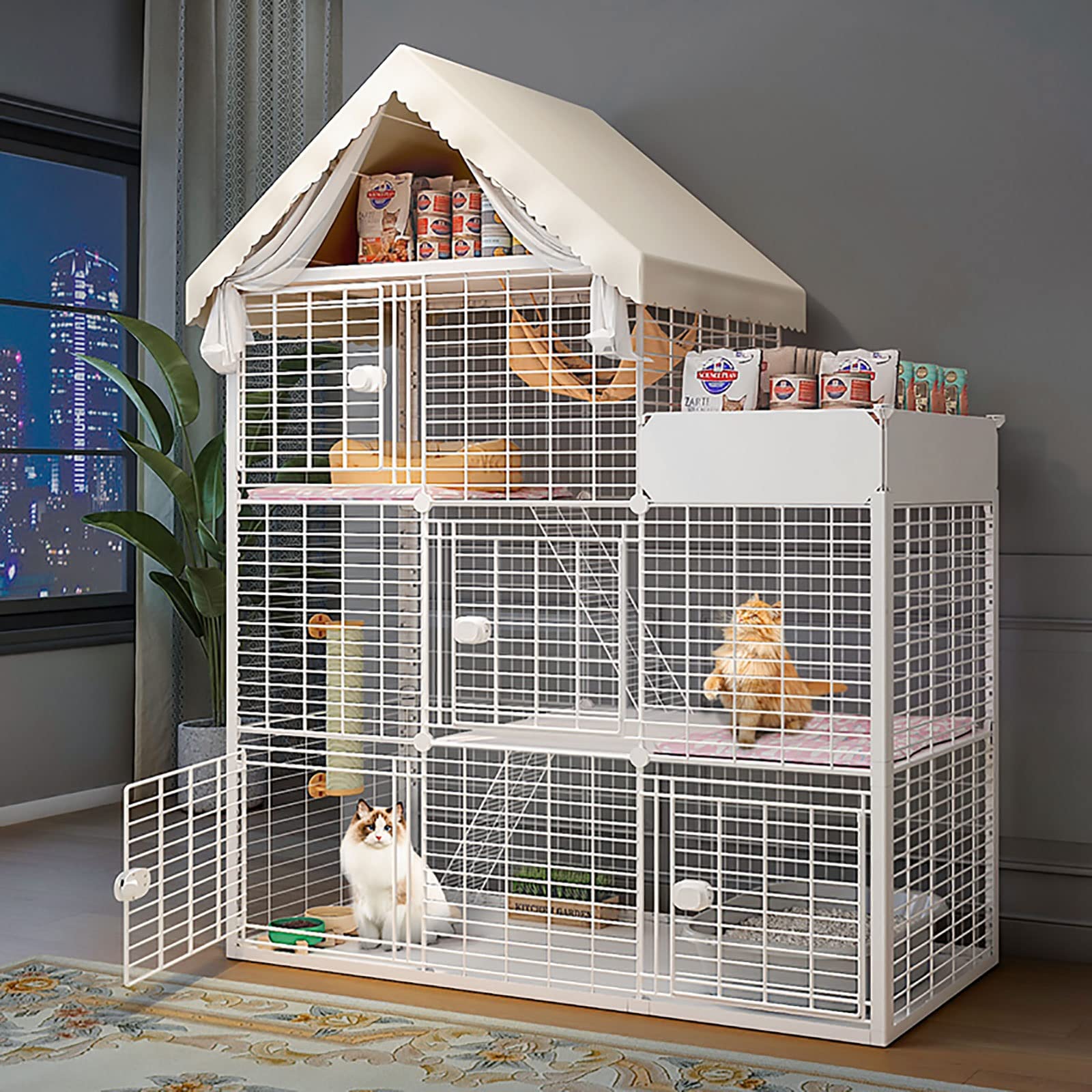 Gabbia per Gatti Grande, Gabbia per Gatti Fai da Te per Interni Recinto per Gatti Staccabile Gabbia per Piccoli Animali Recinti per Gatti semichiusi, Ampio Luogo per Esercizi Ideale per 1-2