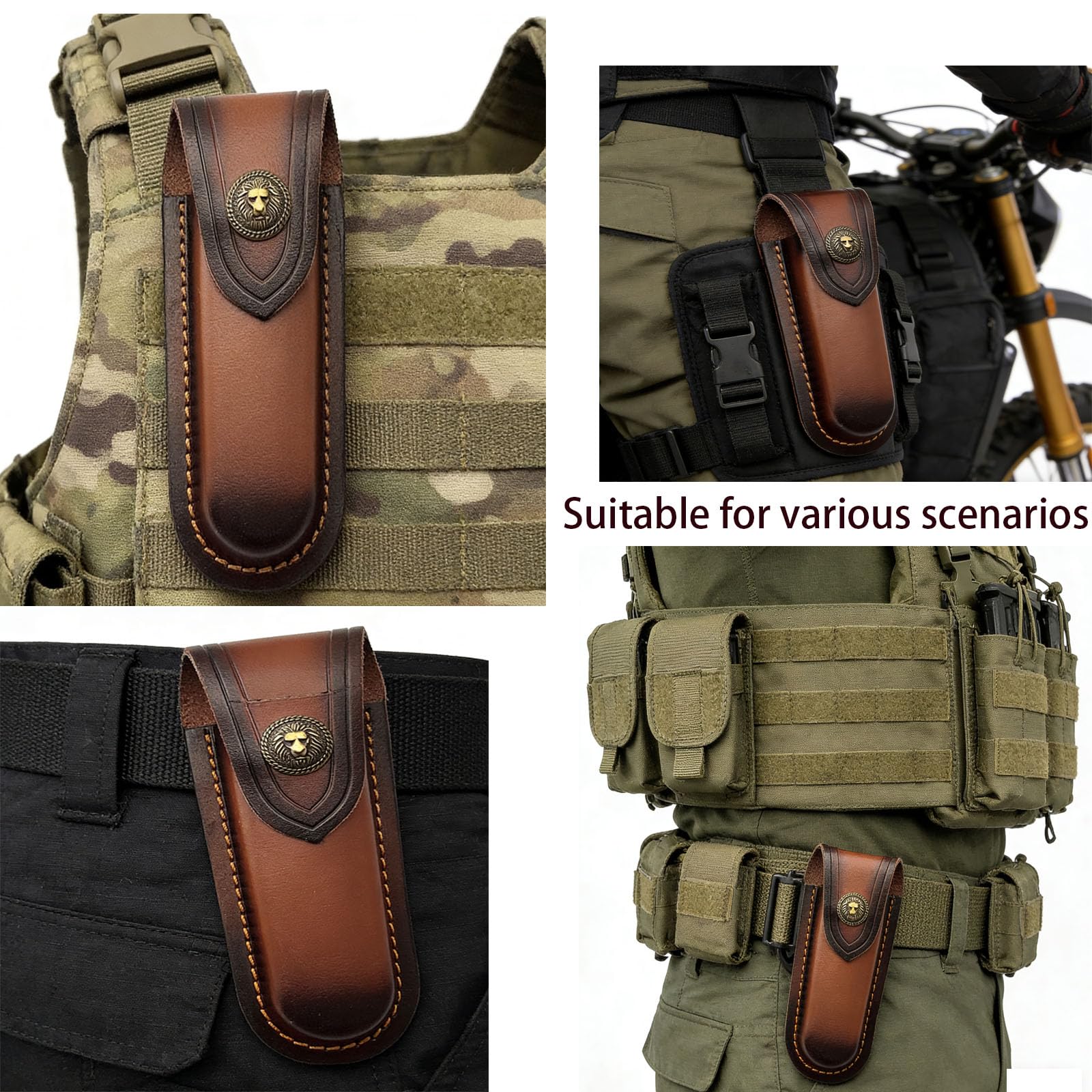 Fodero in Pelle per Pieghevole 13 cm, Custodia per Coltello Retrò Marrone Fodero in Pelle Fatto a Mano per Coltelli Borsa per Caccia Campeggio Allaperto