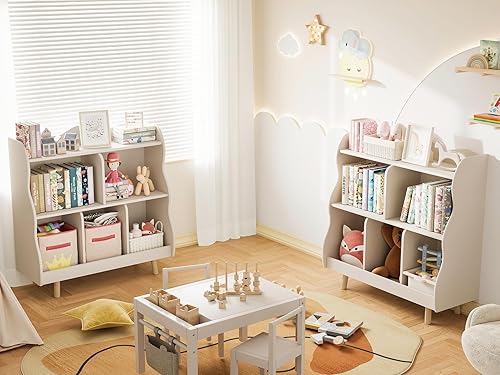 Miniatura 5 de Treocho Estantería infantil y almacenamiento de juguetes, Orangizer, estantería infantil de madera de 3 niveles con diseño curvo, armario de