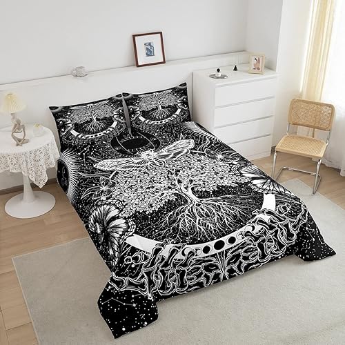 Miniatura 2 de Erosebridal Juego de ropa de cama de polilla de la muerte, juego de edredón bohemio de 3 piezas con diseño de árbol de la vida, edredón elegante de