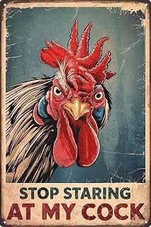 Funny Signs Chicken Stop Staring My Cock Tin Sign for Farm Chicken Coop Farmhouse Kitchen Vintage Wall Decor 8x12 in