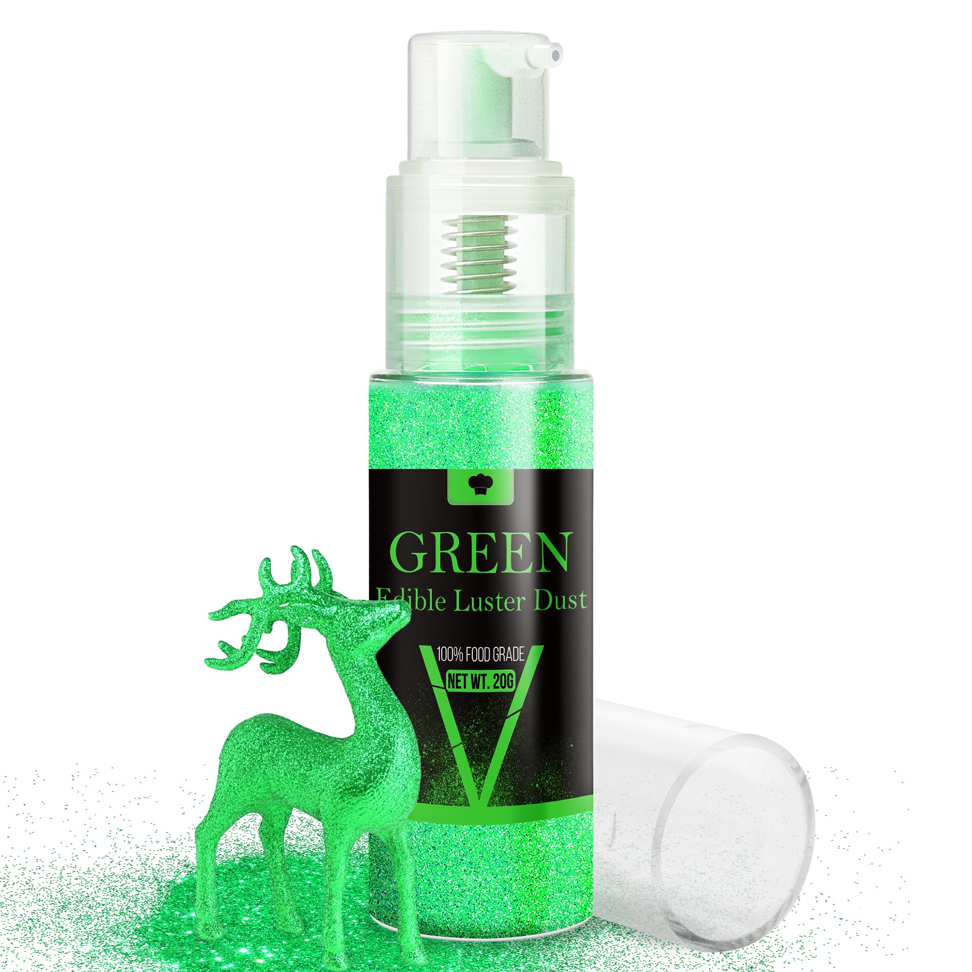 Edible Glitter Spray - 20g Luster Dust Edible Glimmer Powder for Sparkling Cocktails, Cake, Cupcakes, Wine, Beverage - Food Grade Shimmer Dust Powder for Baking, Drinks, Cookies Decoration (Green)