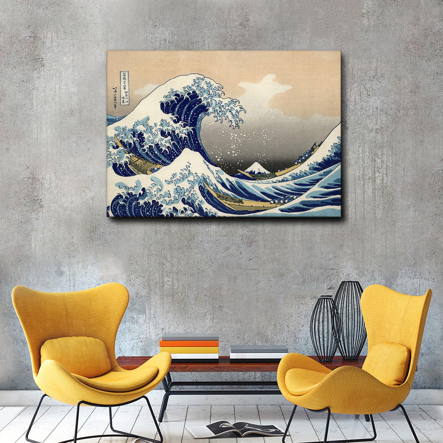 Giallobus - Quadro - Hokusai - La grande onda di Kanagawa - Tela Canvas Telaio Premium Alto Spessore - 140x100 - Pronto da appendere - Quadri moderni per la casa