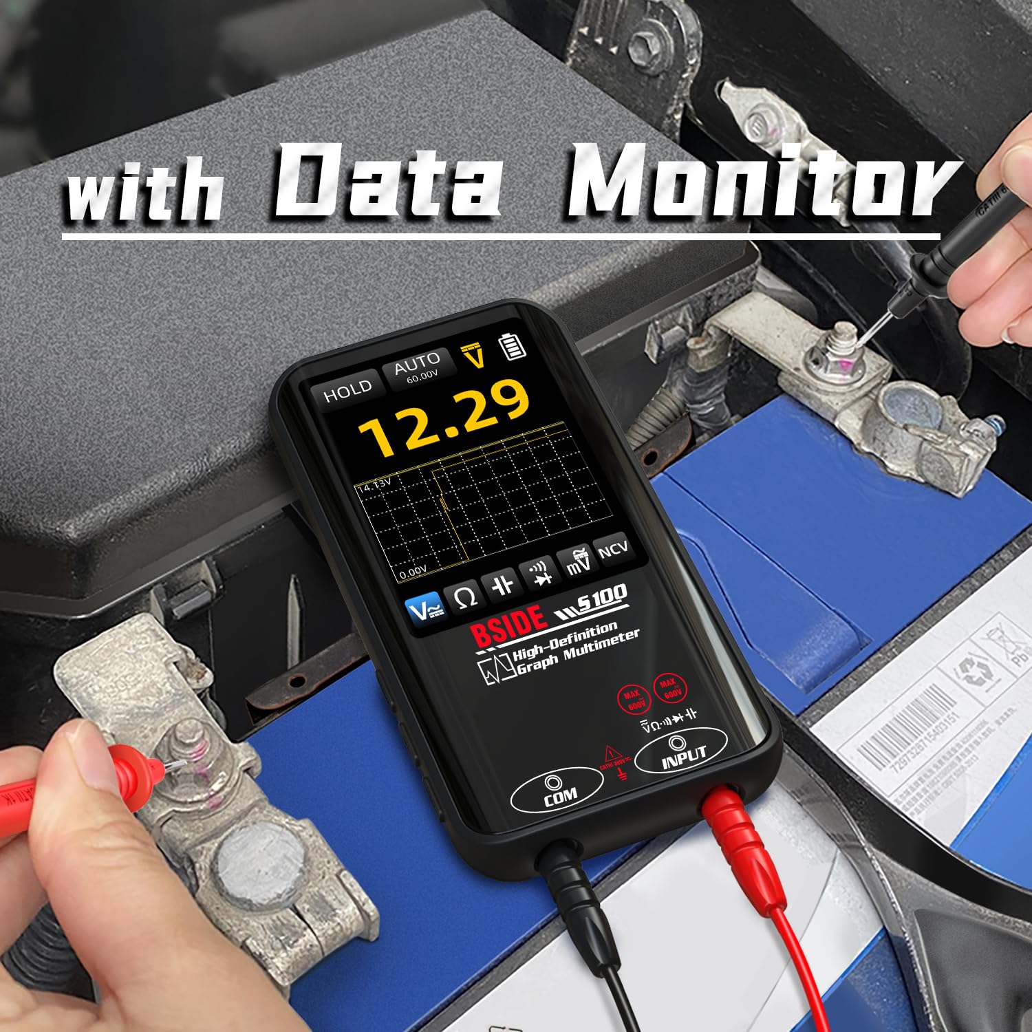BSIDE S100 Digitales Multimeter 10000 Zählungen TRMS mit Grafikdisplay Taschenmultimeter Wiederaufladbar für Spannung Millivolt Widerstand Durchgang Kapazität Diode NCV Messung
