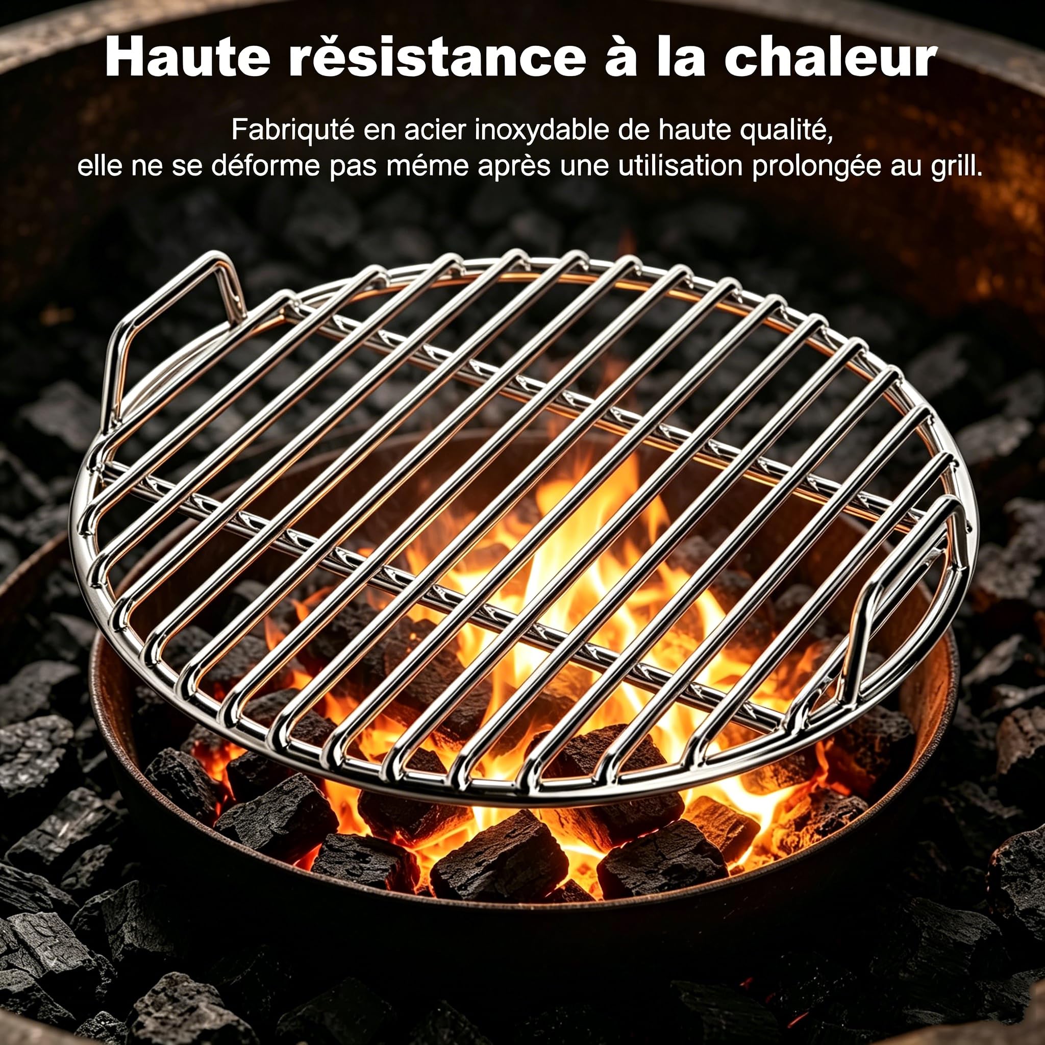 Grille de Cuisson Ronde en Acier Inoxydable,Ø 33/38/43/48/53/58 cm pour barbecues Boules, barbecues au Charbon et Grills Grille Robuste Répartition Uniforme de la Chaleur Facile à Nettoyer (58cm)