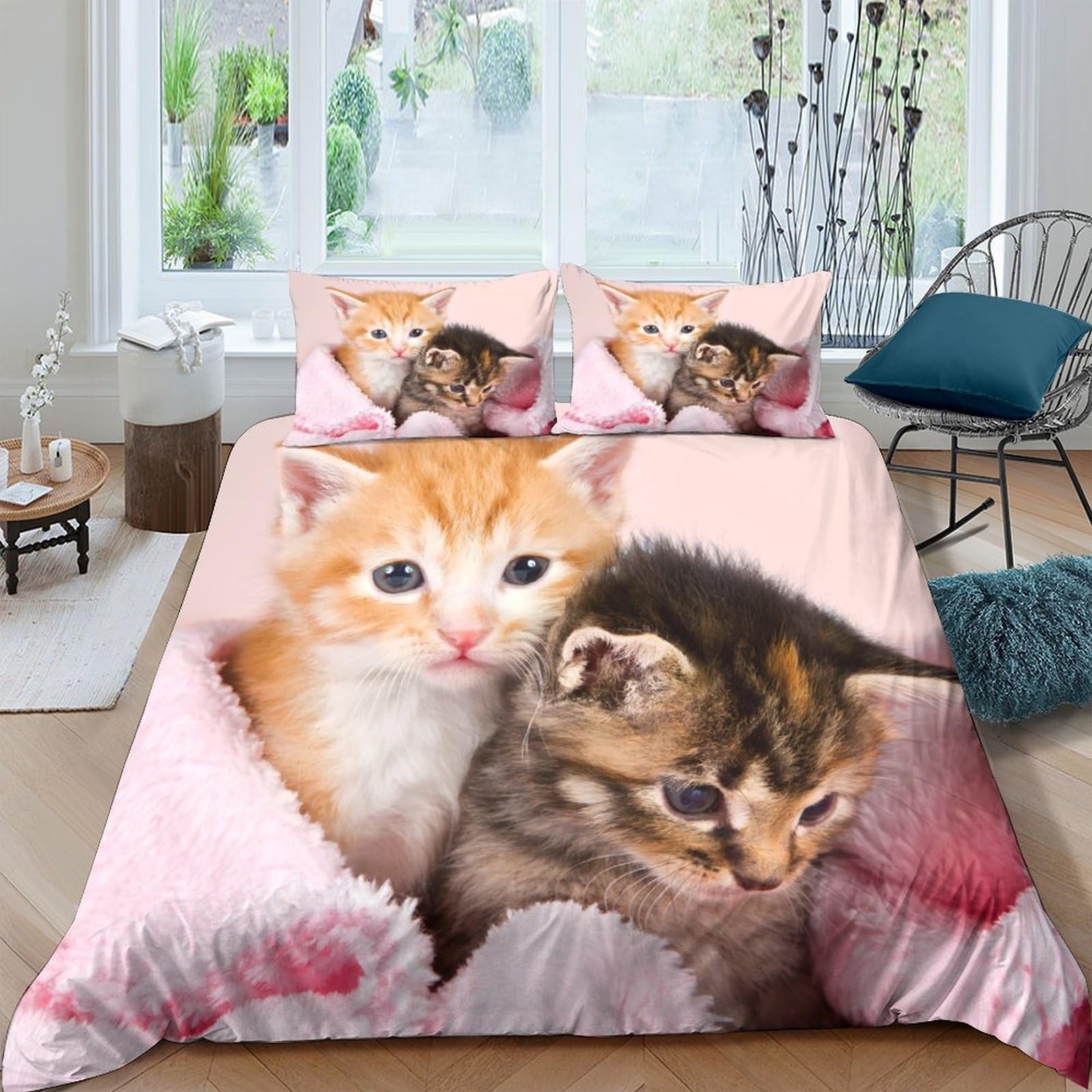 Ctjqhvkz Style-2 3D Printed Cute Orange Kitten Fitted Sheet Microfiber Soft Bedroom Decor Realistic Tabby Cat Mattress Cover Single（135X200cm）