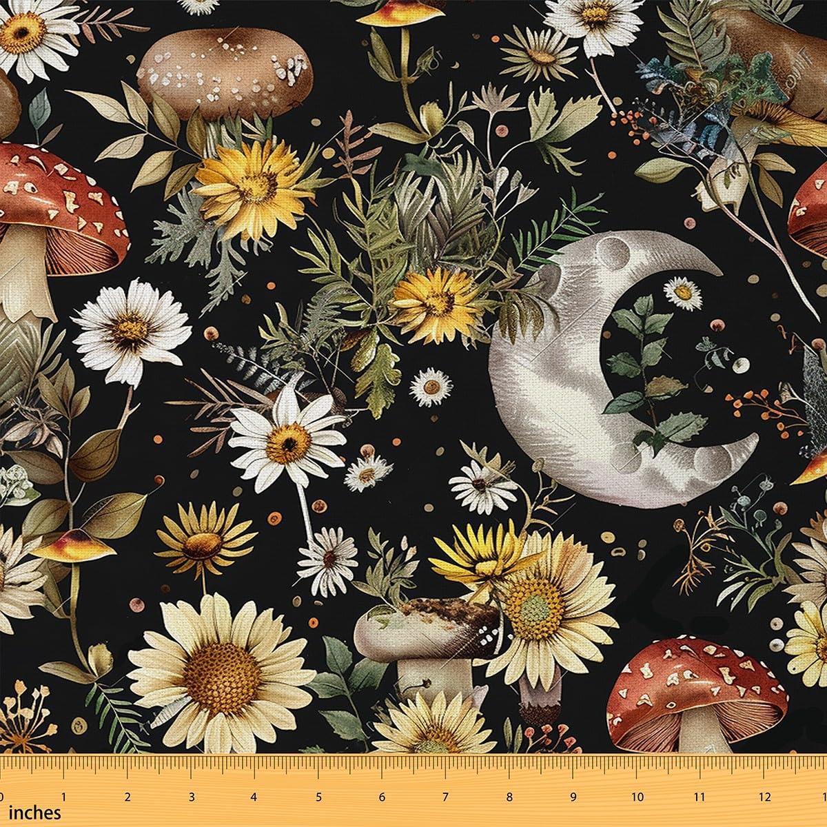 Feelyou Mushroom Fabric by The Yard Kids 2 Yard Kids Botanical Floral Upholstery Fabric for Chairs for Boys Blossom Flowers Waterproof Outdoor Fabric