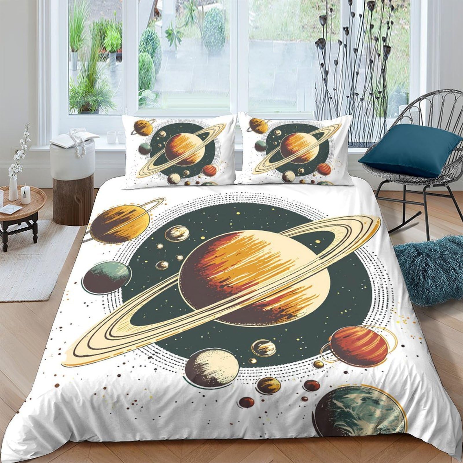 Ctjqhvkz Style-10 3D Printed Saturn Planet Fitted Sheet Microfiber Soft Breathable Cosmic Solar System Mattress Cover For Bedroom Dorm Decor Single（135X200cm）
