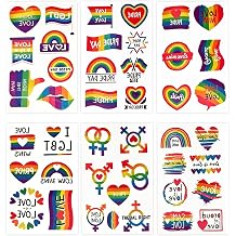 Pride Temporary Tattoos, Rainbow Love Designs, 10 Sheets, LGBT Equality Parade Face and Body Stickers