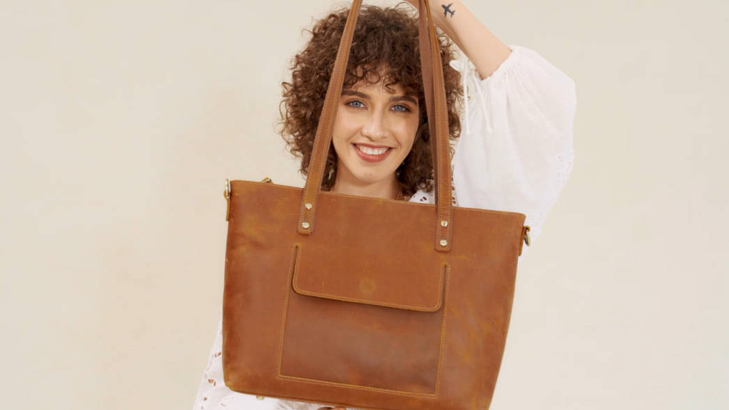 Bolso tote de cuero genuino S-ZONE para mujer miniatura 7
