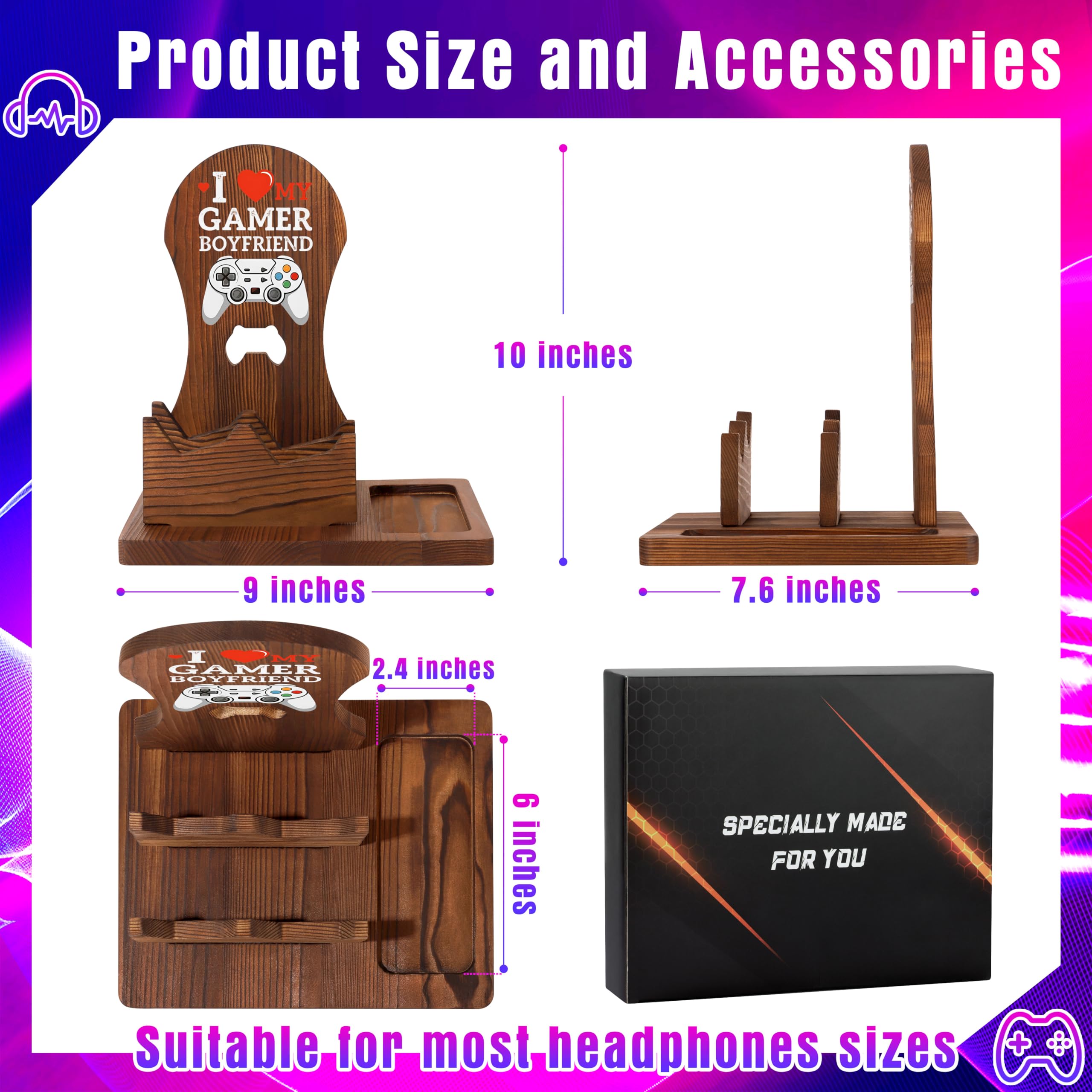 Boyfriend Ideas Gifts, Valentines Fathers Anniversary Christmas Birthday Gifts for Boyfriend Wooden Headphone Stand