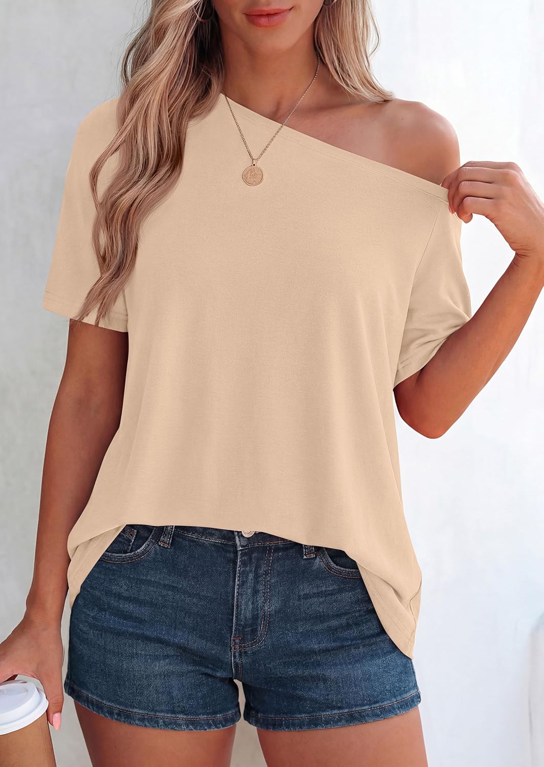 PRETTYGARDEN Womens Off The Shoulder Summer Tops Short Sleeve Tunic Blouse 2026 Casual Spring Asymmetrical Oversized Tshirts - Image 7