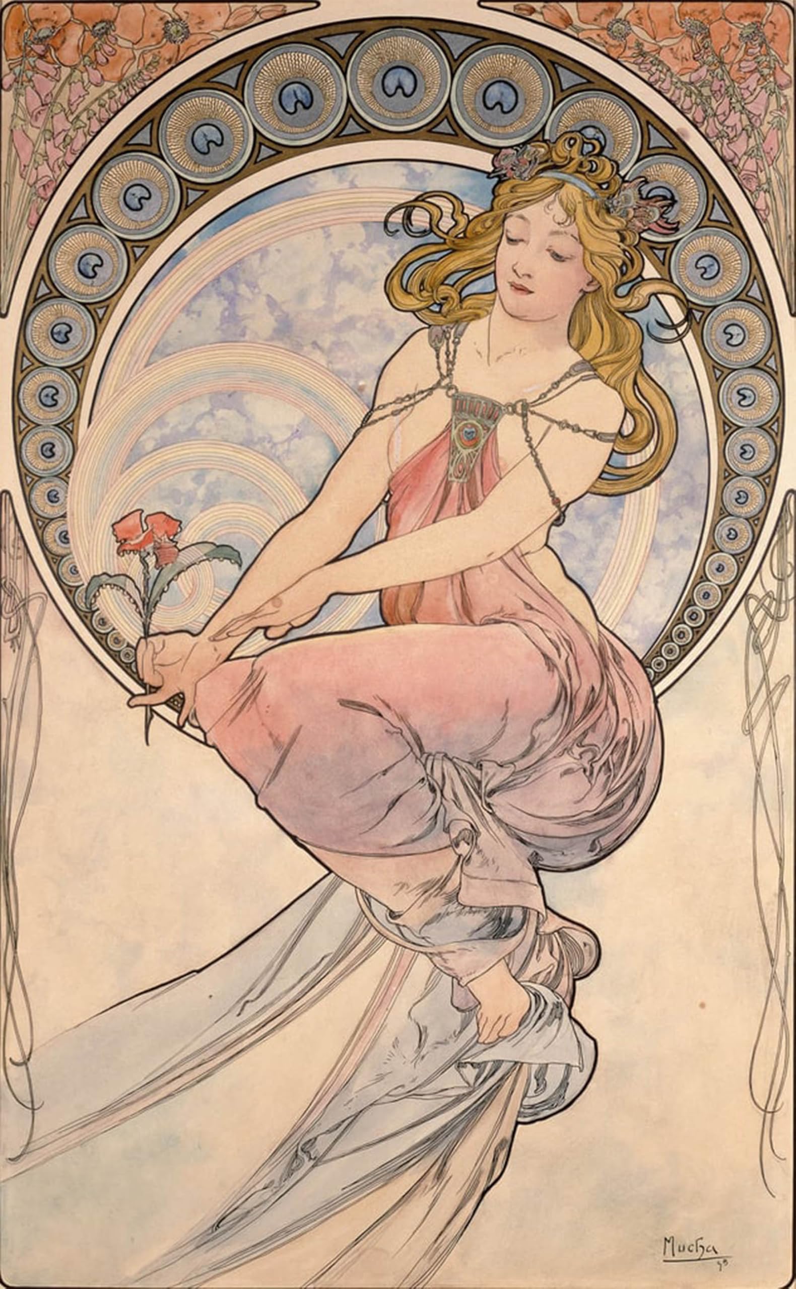 Serendipitp No Frame Retro Picture Poster Wall Art Pictures Painting Summer By Alphonse Mucha Wall Art Canvas Print For Wall Decor 60X90cm