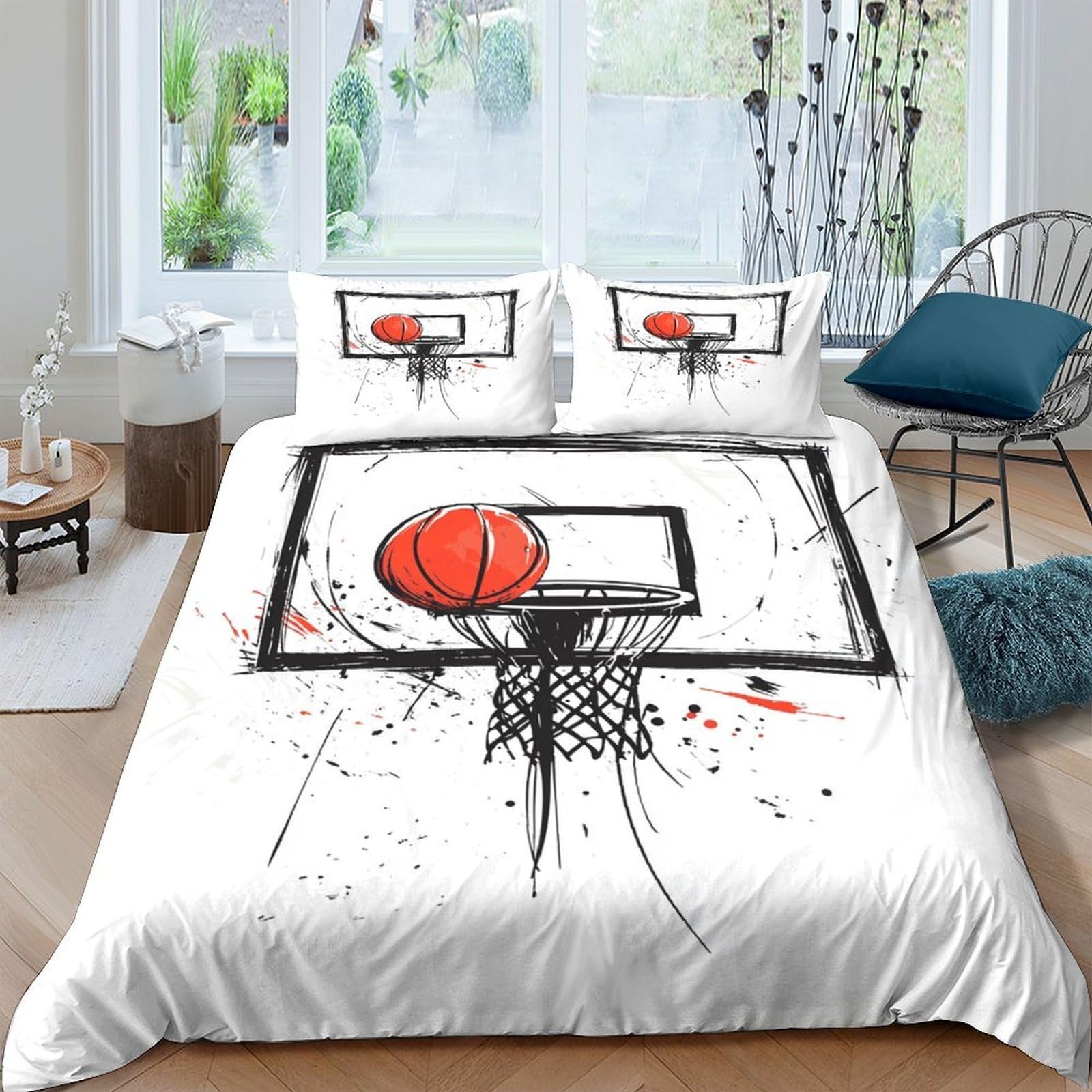 Ctjqhvkz Style-8 3D Printed Basketball Hoop Fitted Sheet Microfiber Soft Breathable Slam Dunk Bed Cover For Bedroom Dorm Mattress Decor Single（135X200cm）