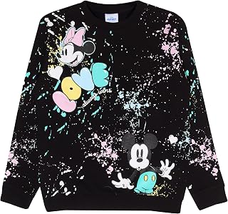 Disney Love Mickey Paint Splatters Crewneck Sweatshirt, Girls, 3-13 Years, Black, Official Merchandise