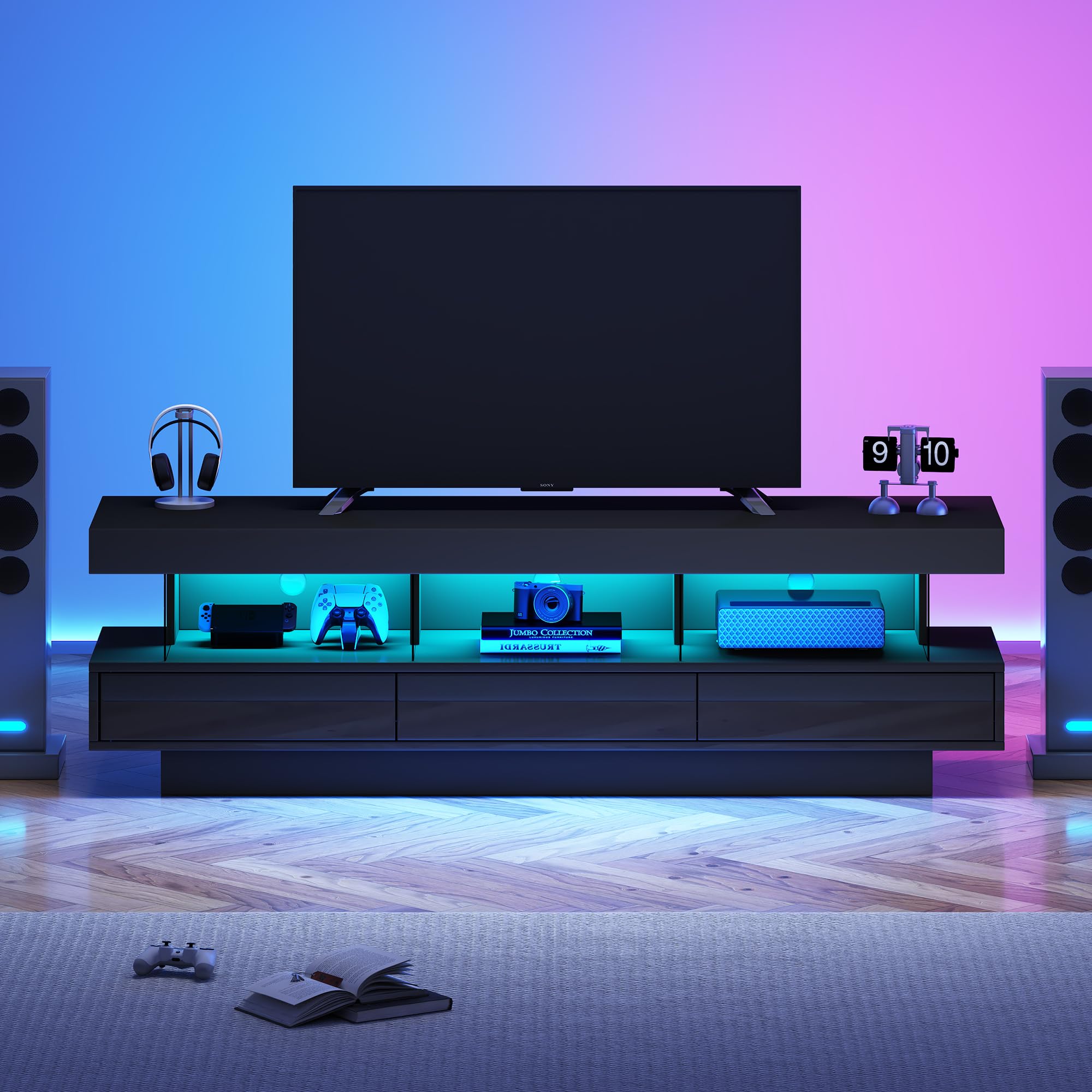 scaffetto tv con 3 compartimenti in vetro e lucidatura high gloss