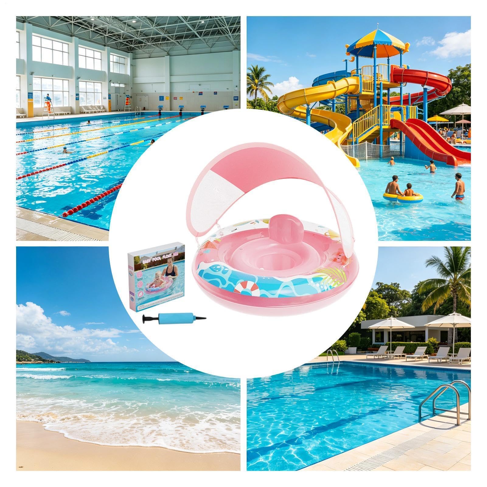 Flotador Infantil Con Dosel Desmontable Y Protección UPF50+, Hinchable Y Transpirable, Ideal Para Playa, Piscina, Río Y Juegos De Verano Para Niños De 6 A 24 Meses