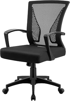 Patiowell Ergonomic Mesh Office Chair with Lumbar Support, Mid-Back Swivel Computer Desk Chair, Adjustable Armrests, Black Single Pack