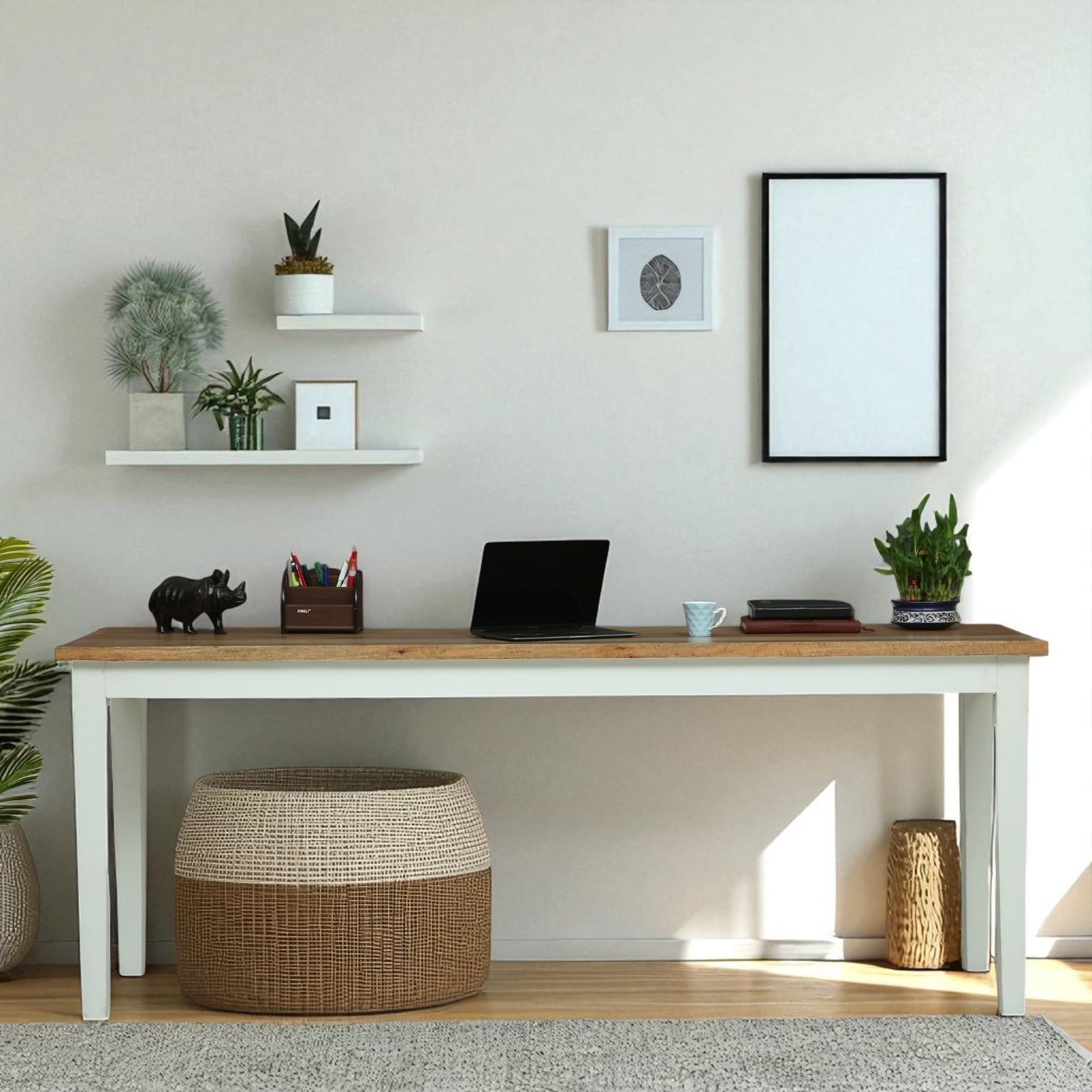 Solid Wood Table, Display, Utility and Buffet Table (Large, White)