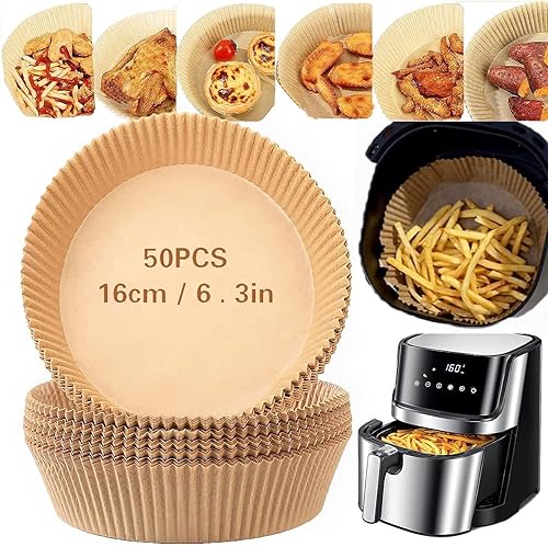BXE Forro para freidora de aire, 50 hojas, papel para hornear, impermeable, a prueba de aceite, desechable, adecuado para freír en freidoras de aire