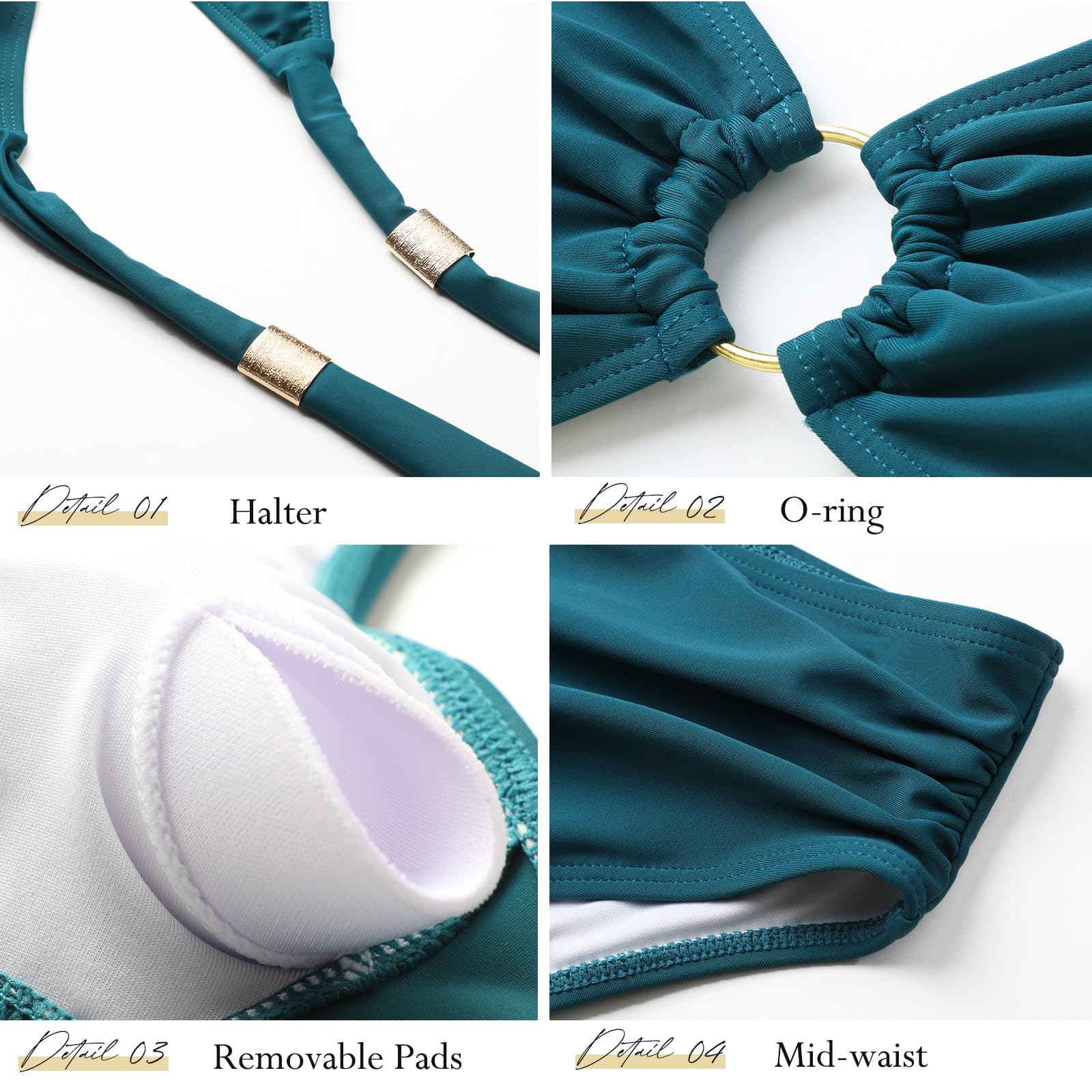 Genfien Bikini Mujer Push Up Cuello en V Traje de Baño de Dos Piezas Sexy Halter Cintura Media