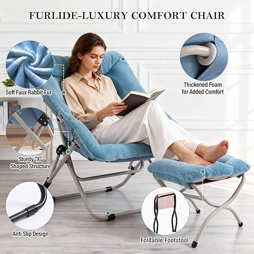 Miniatura 101 de Silla platillo, cómodas sillas de dormitorio, silla plegable de piel sintética de gran tamaño, silla plegable con marco de metal para sala de estar,