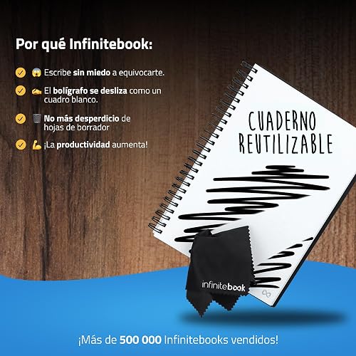 InfiniteBook Planner Starter-Set, Notizbuch, wiederverwendbar, A5, mit Reinigungsset, Stift und Halter für Boli, selbstklebend - 7