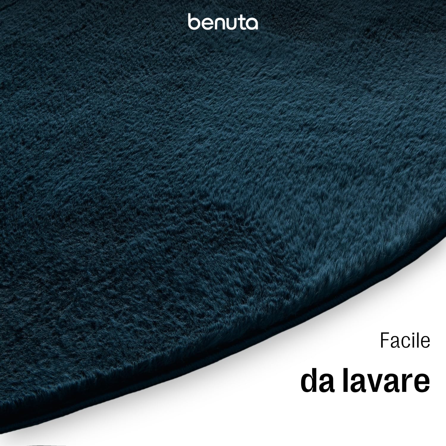 benuta Basic Tappeto salotto Furry - Turchese Rotondo 160 cm - Soffice salotto - Retro antiscivolo - Lavabile - Compatibile con riscaldamento pavimento